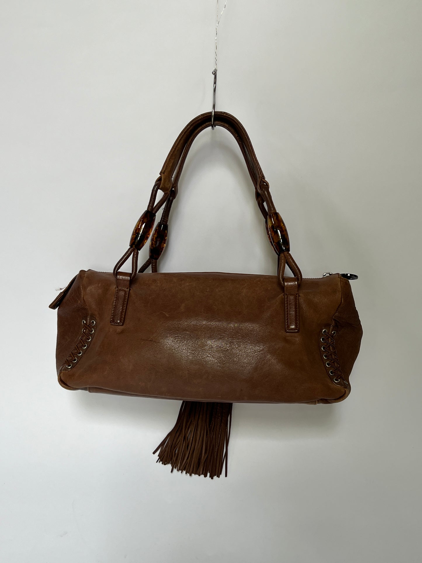 Giorgio Armani Leather Tassel Shoulder Bag with Beaded & Corset Detailing