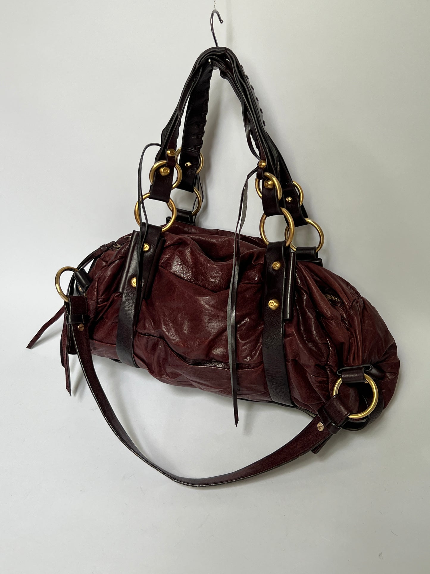 Francesco Biasia Ruched Leather Ring-Handle Bag