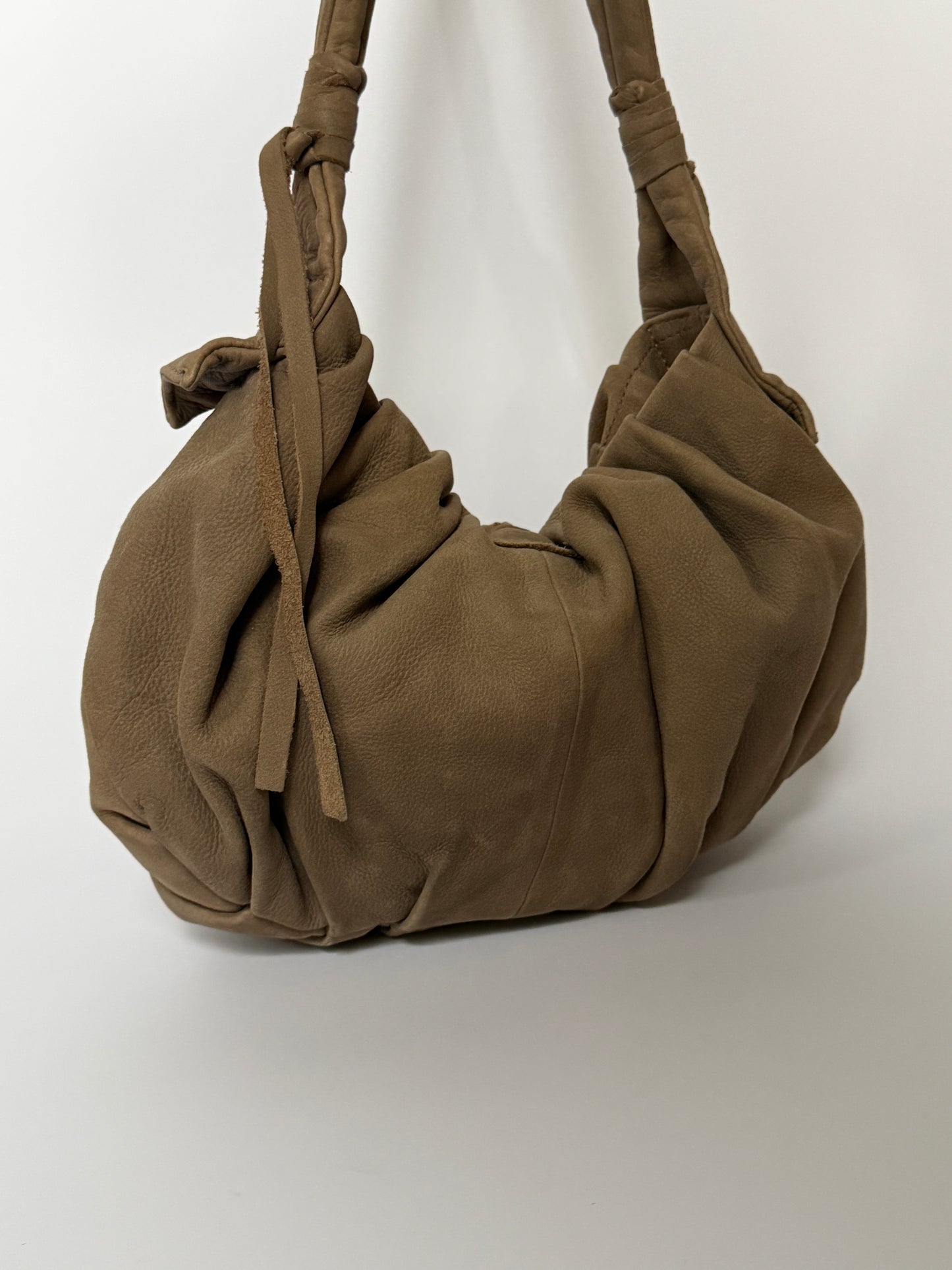 Taupe Leather Shoulder Bag — Horn Detail