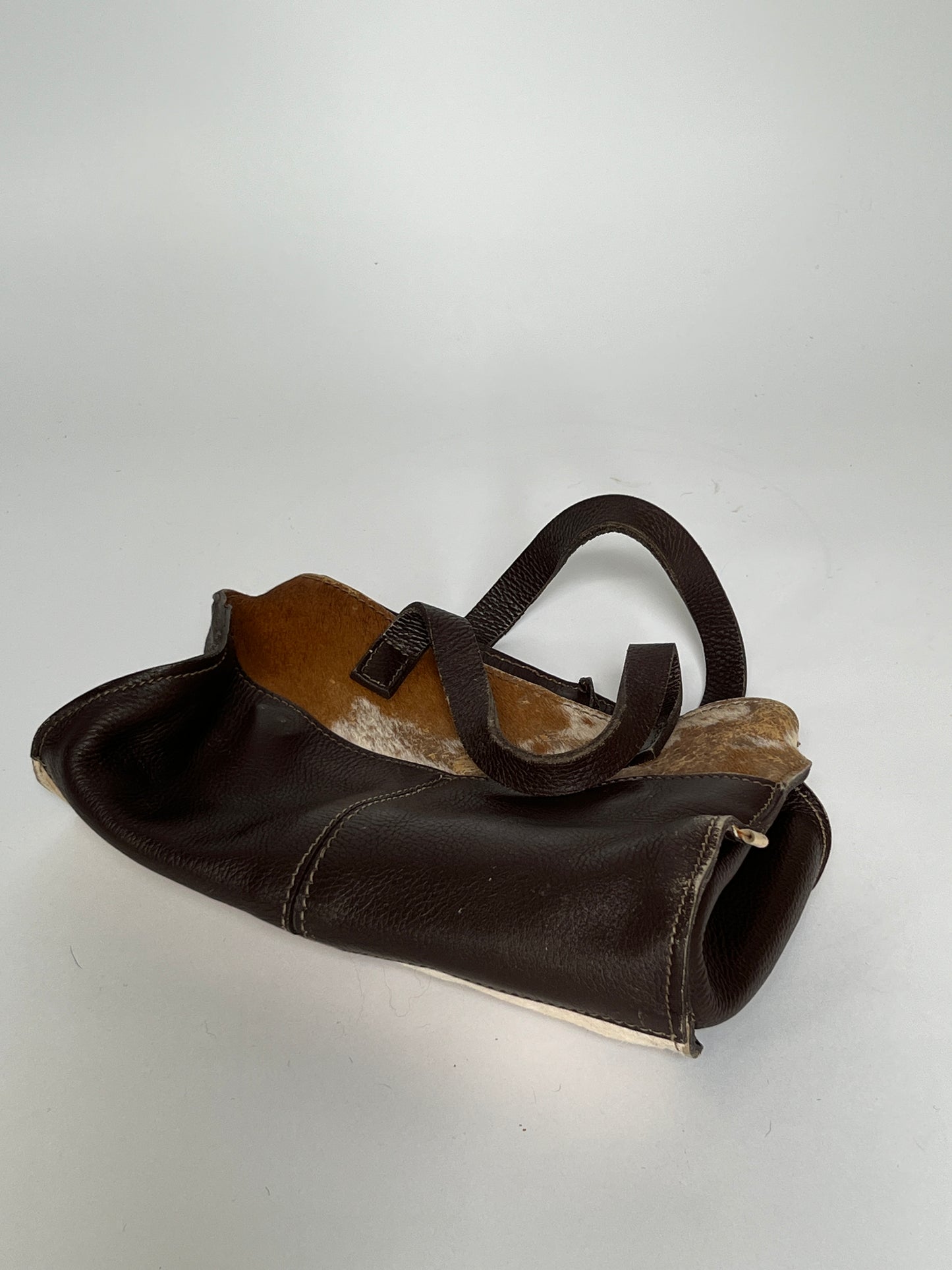 Distressed Cowhide Bag with Brown Leather