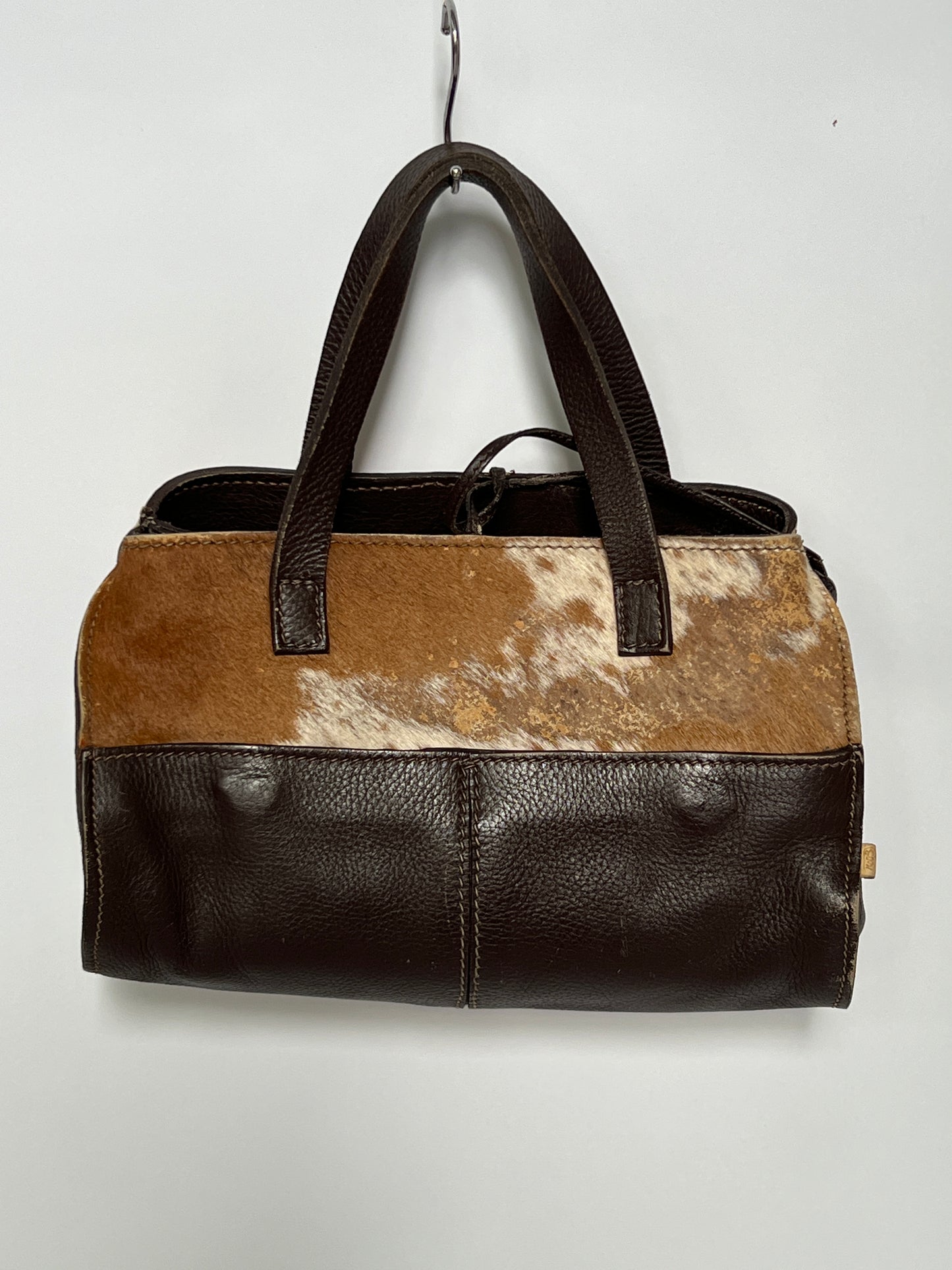 Distressed Cowhide Bag with Brown Leather