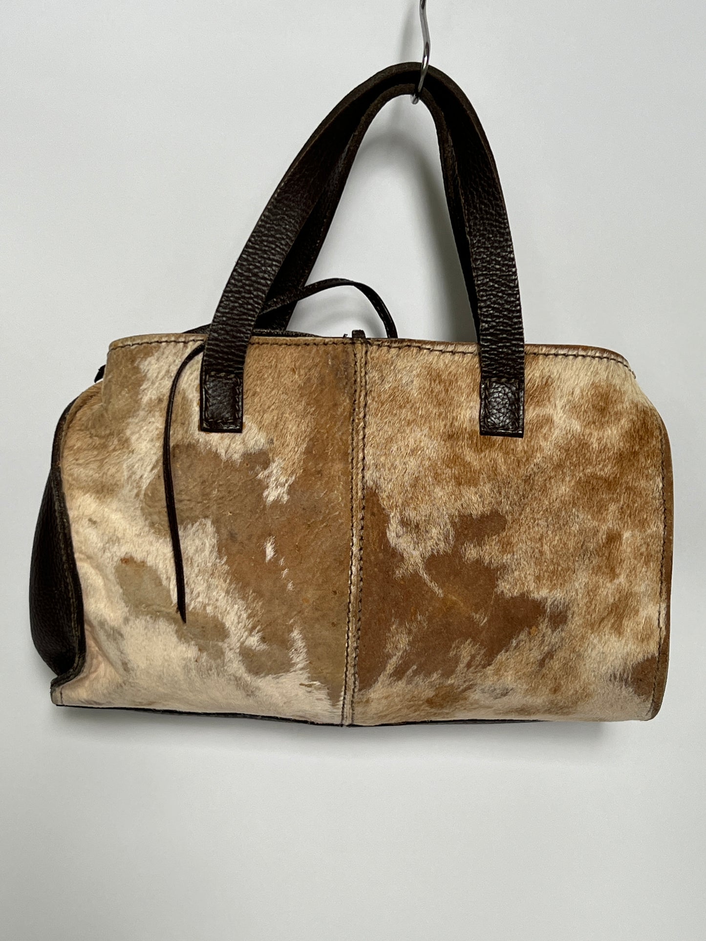 Distressed Cowhide Bag with Brown Leather