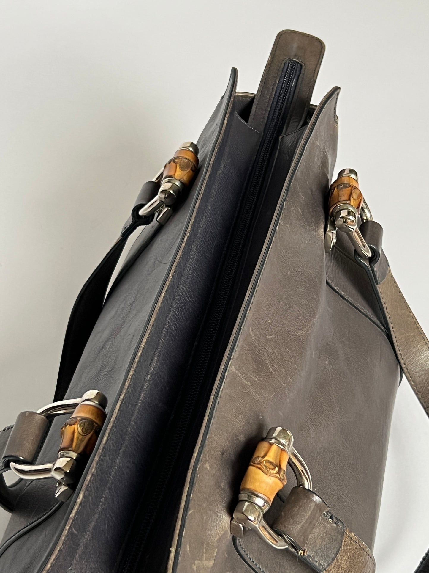 Gucci Bamboo Gunmetal Grey Leather Tote