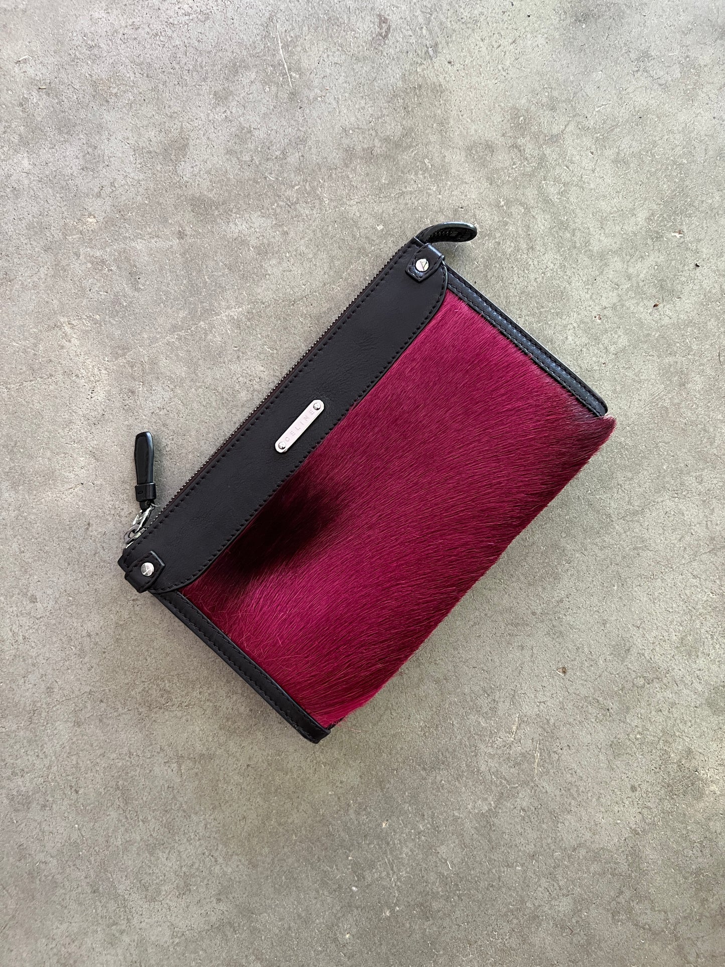 Céline Oxblood Pony Hair Clutch + Wallet