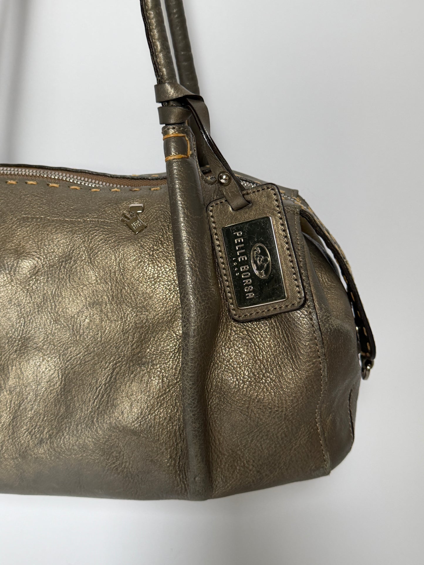 Vintage Pelle Borsa metallic taupe leather shoulder bag made in Italy — view 7
