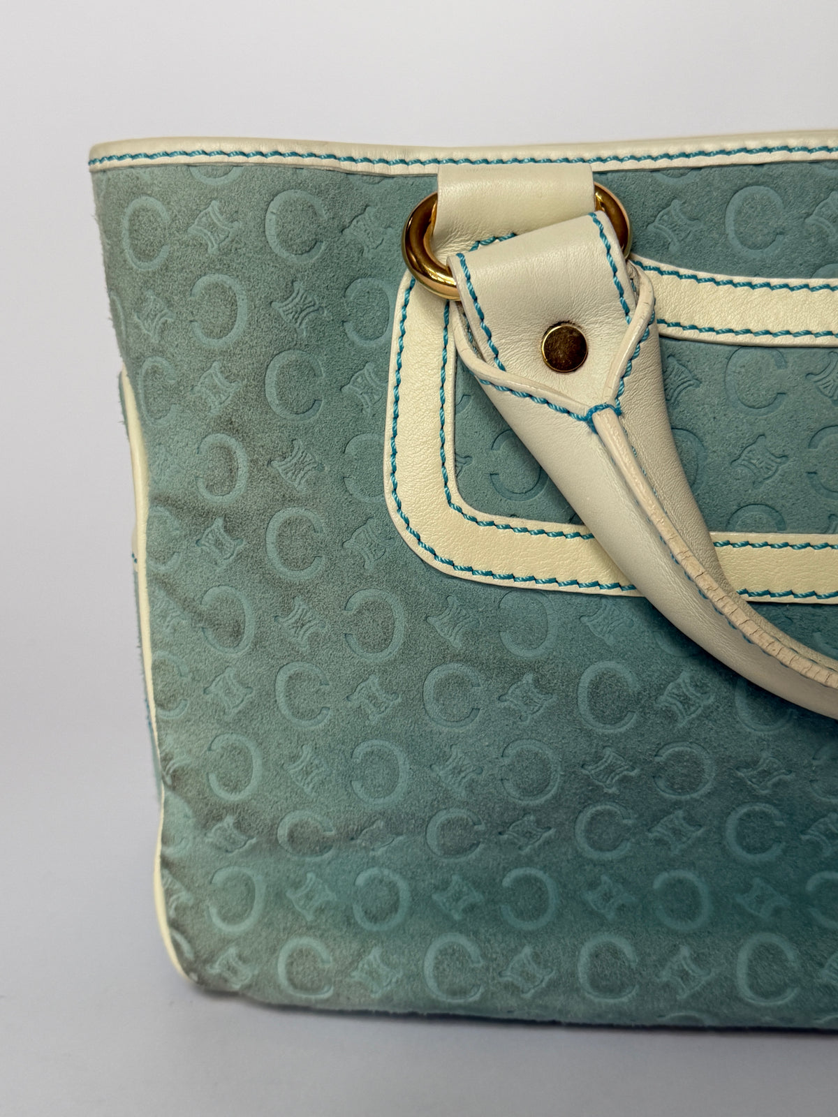Céline Boogie Baby Blue Monogram Suede Tote Bag