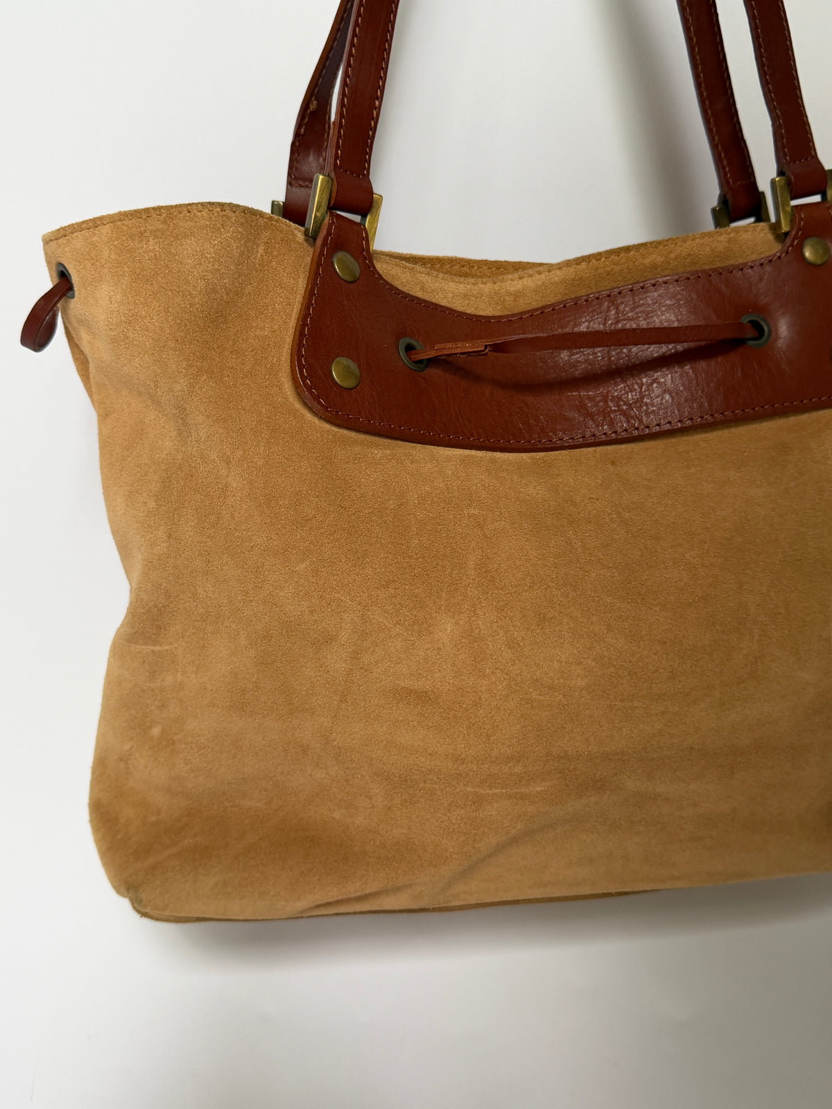 Tan Suede Fringe Tote Bag