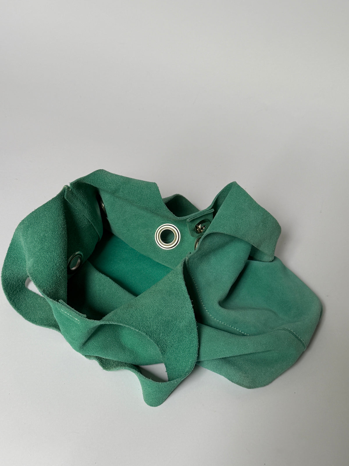 Aqua Suede Hobo Tote Bag with Grommet Detail
