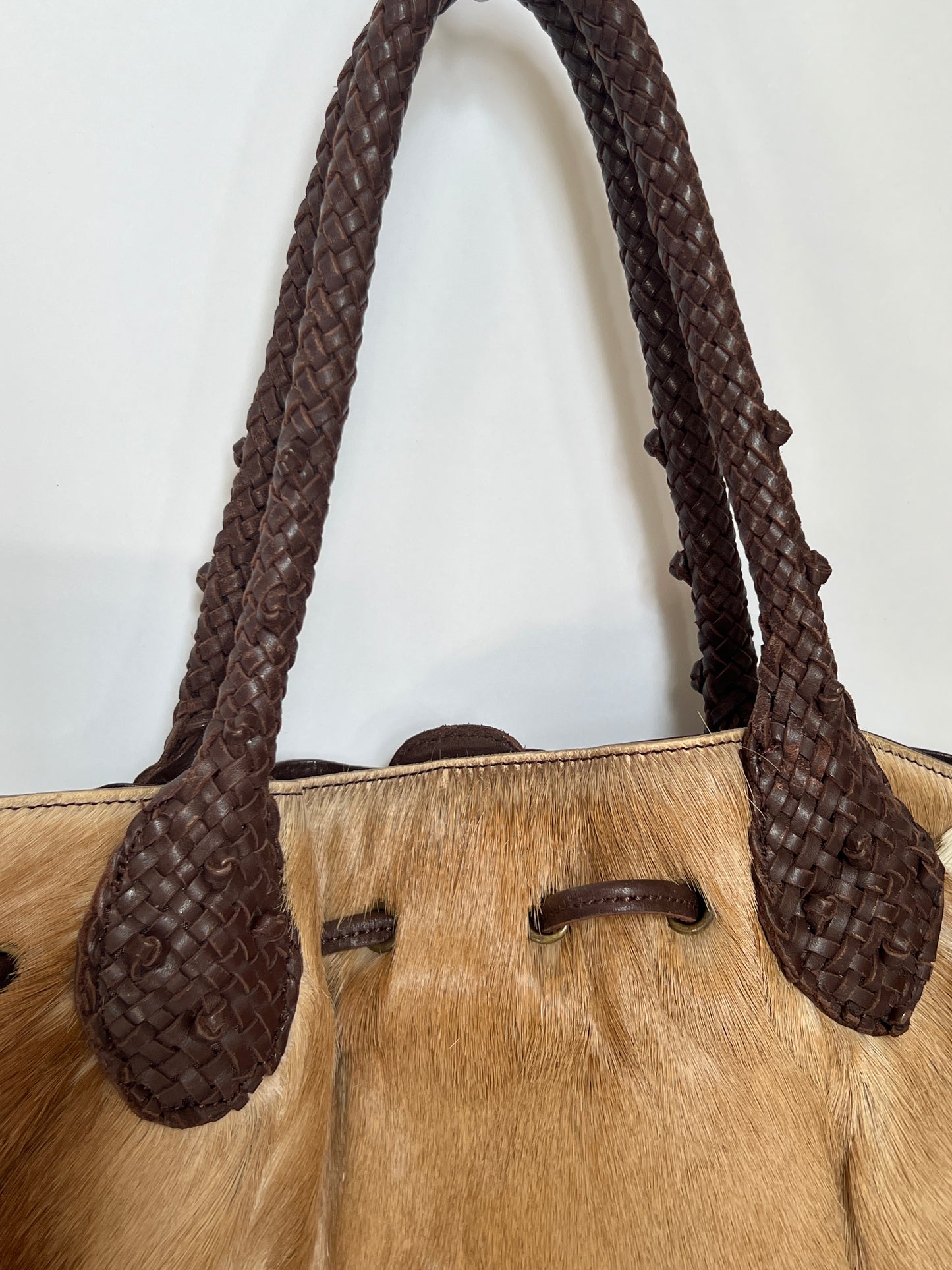 Deer Hair-On-Hide Leather Braided Hobo Tote