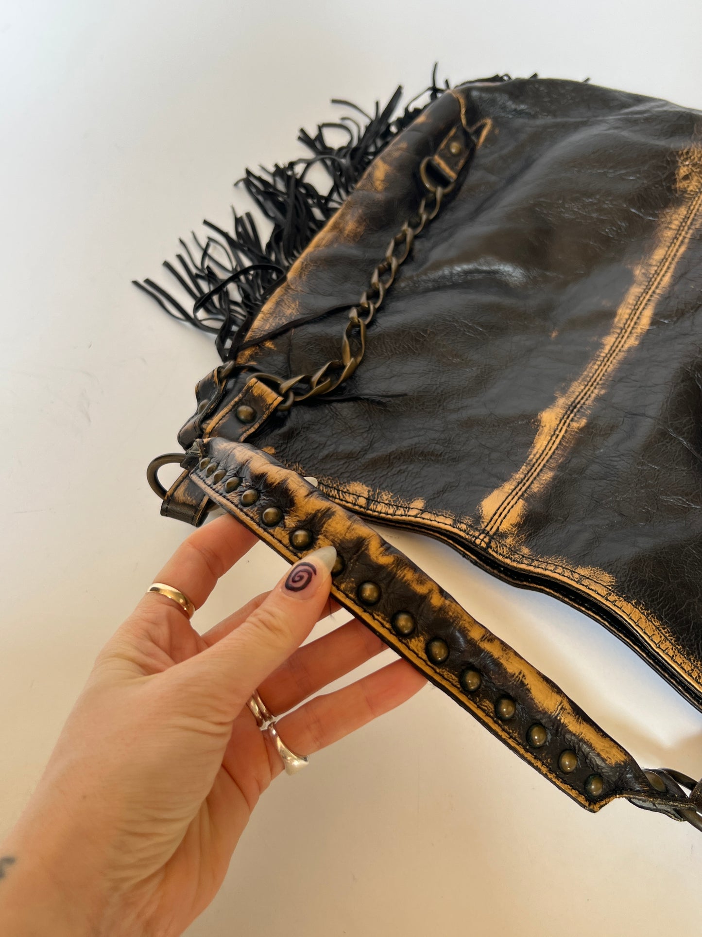 ABACO Paris Oversized Distressed Leather Fringe Hobo