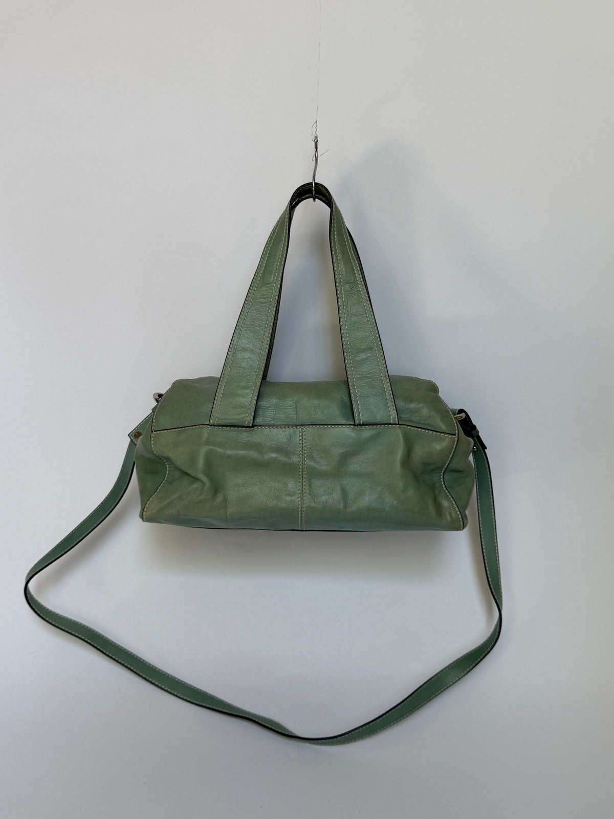 Green Leather Shoulder Bag with Cross-Body Strap