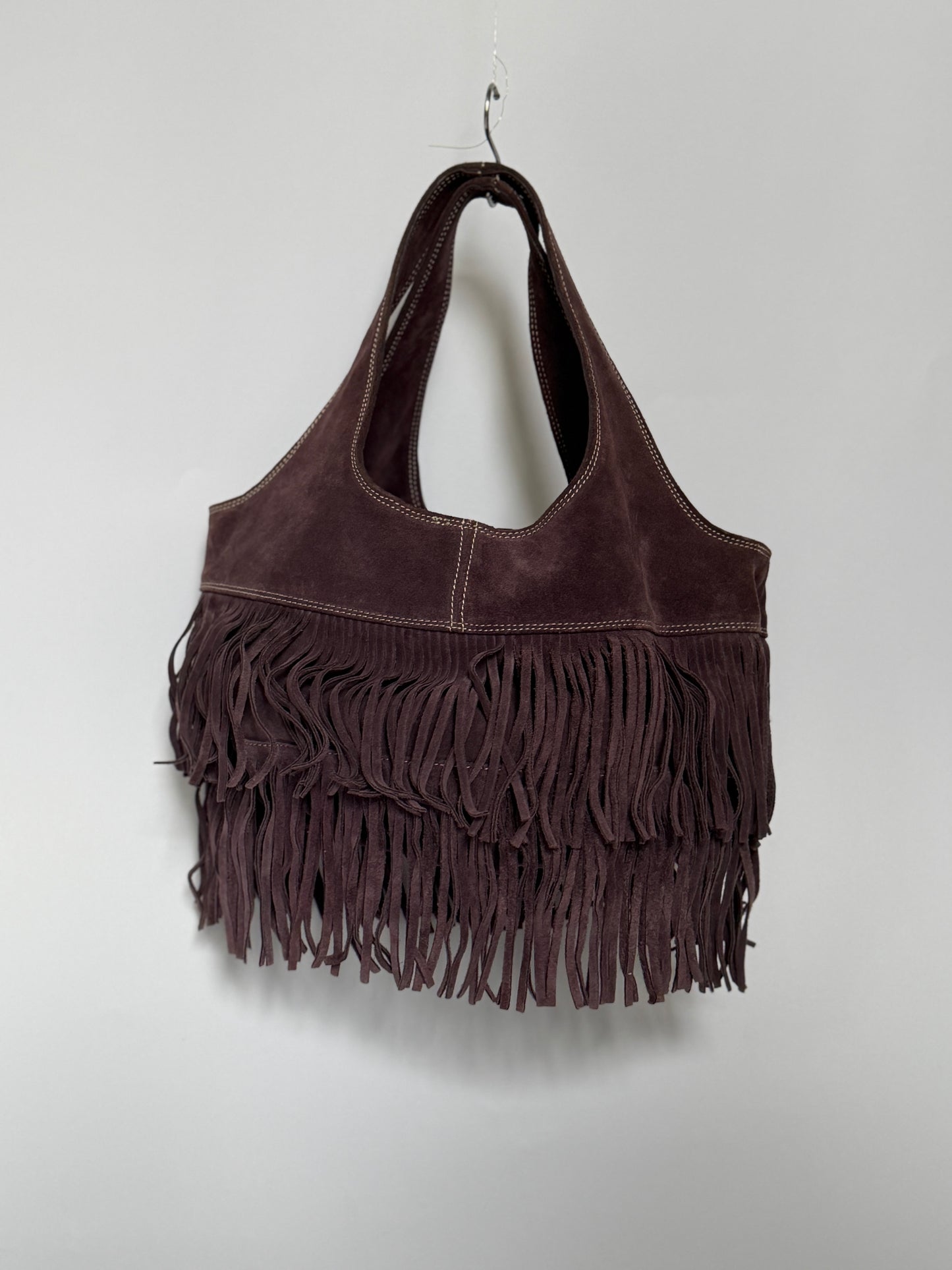 Dusty Purple Suede Fringe Hobo Bag — Made in Italy