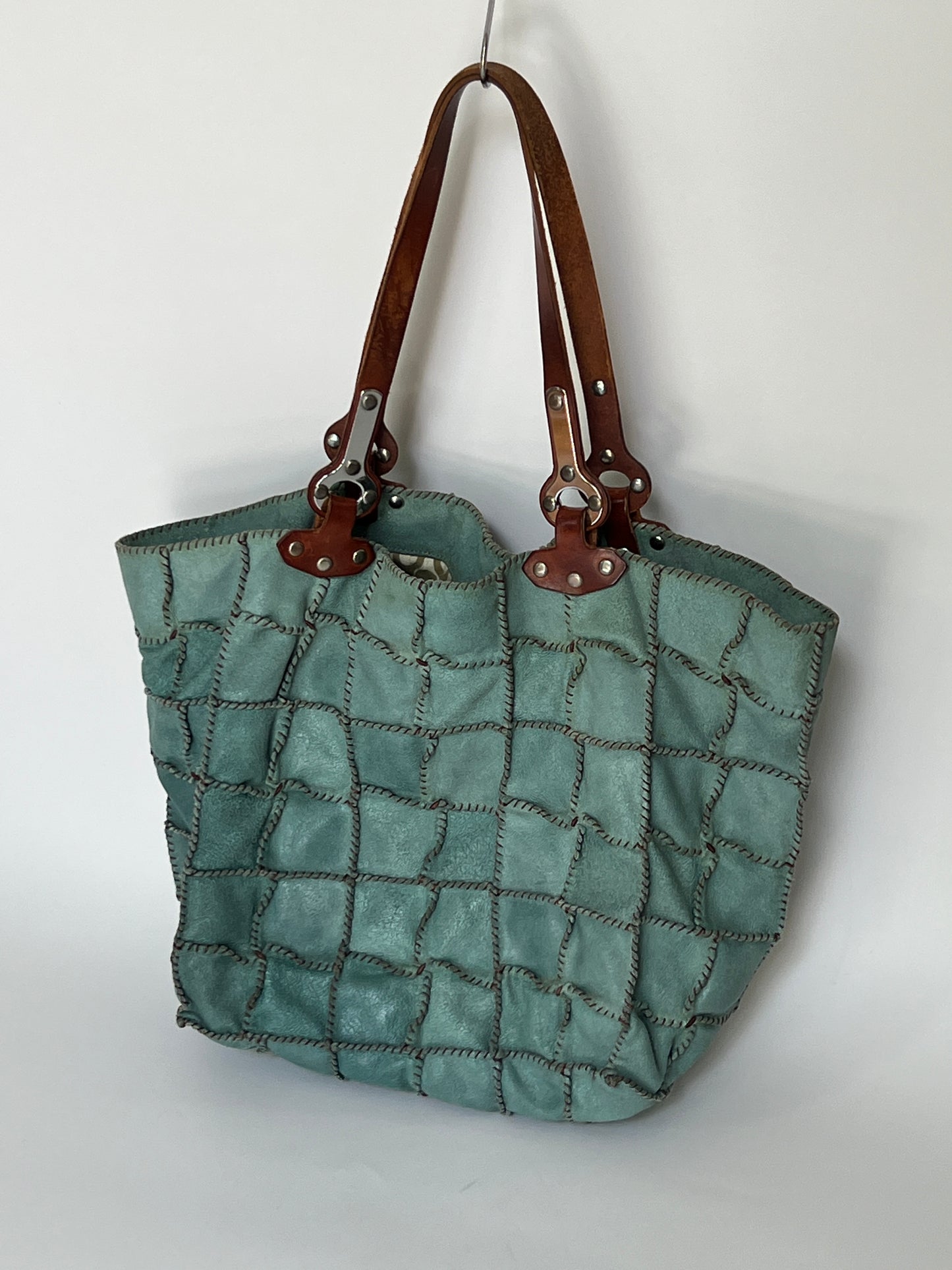 Turquoise Leather Patchwork Tote