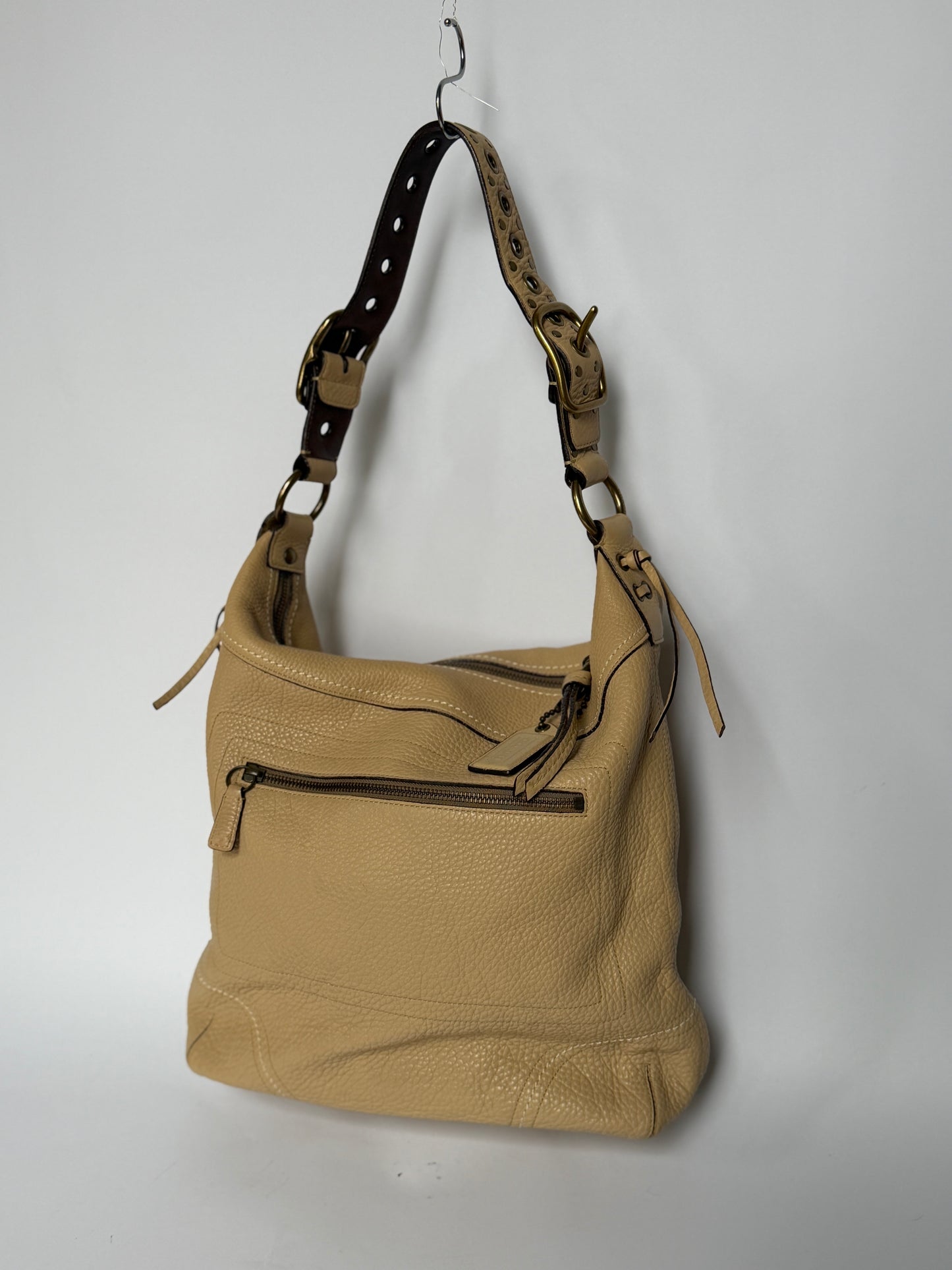 Coach Beige Leather Hobo Bag — Whipstitch Lacing