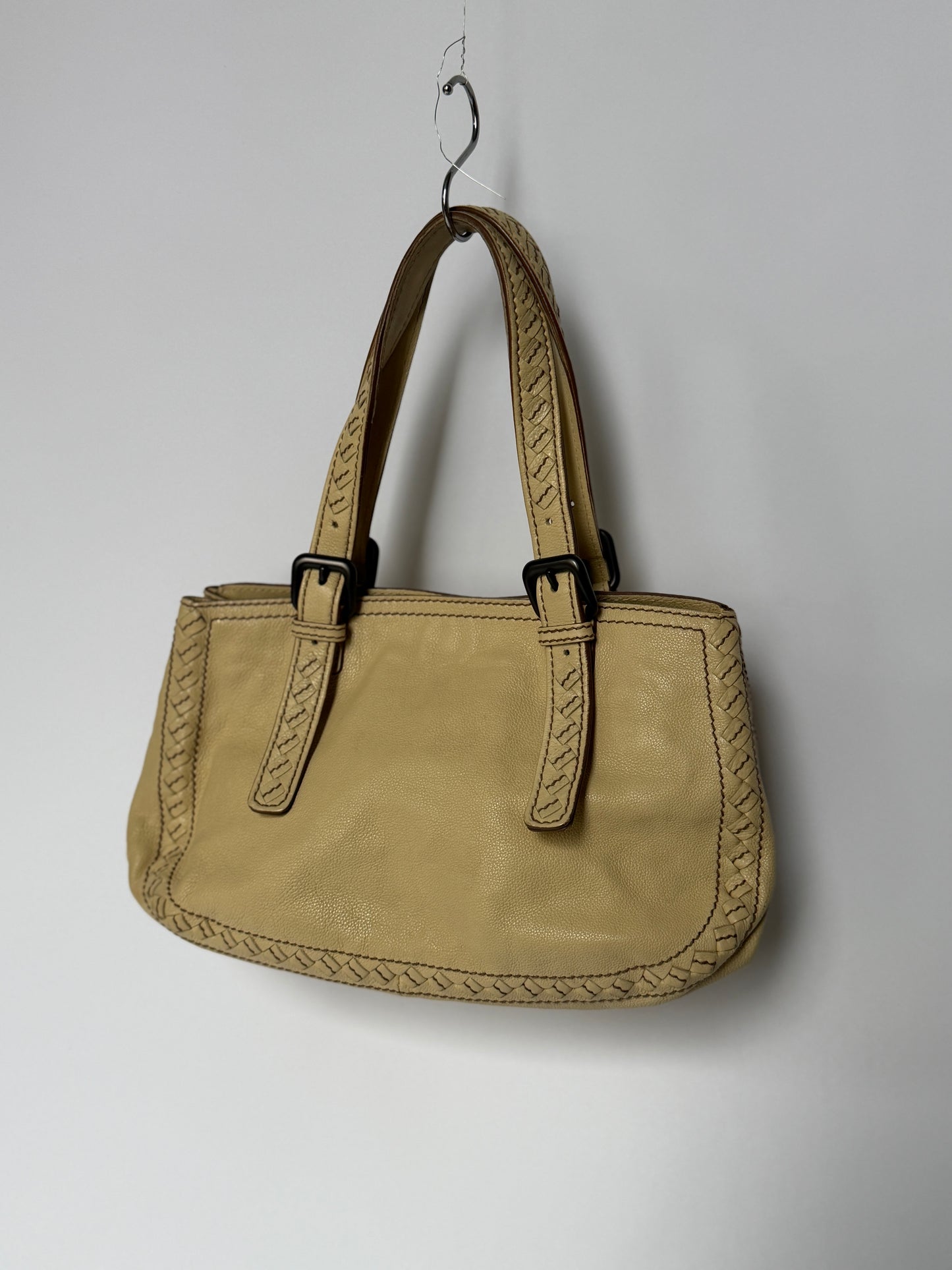 Bottega Veneta Cream Leather Top Handle Bag