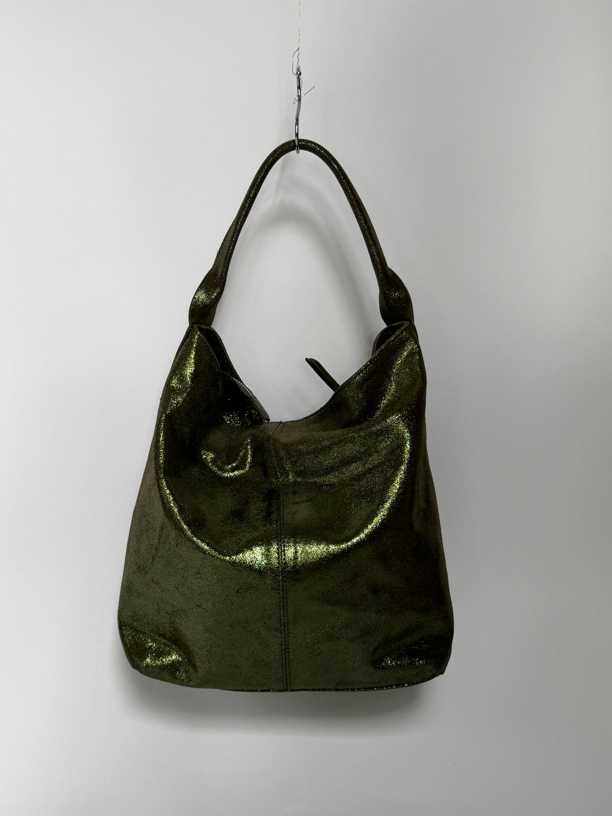 Green Metallic Shimmer Leather Tote Bag