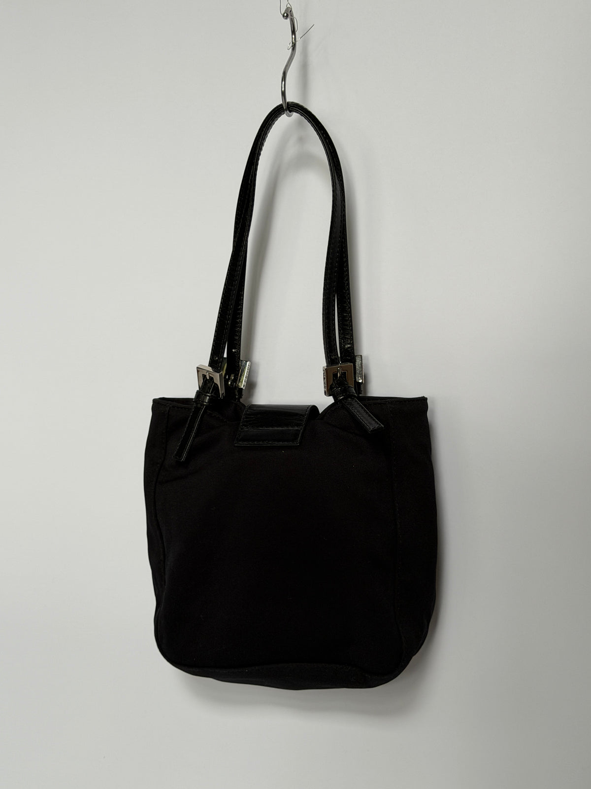 Small Black Mamma Bucket Bag with Silver Logo Buckle