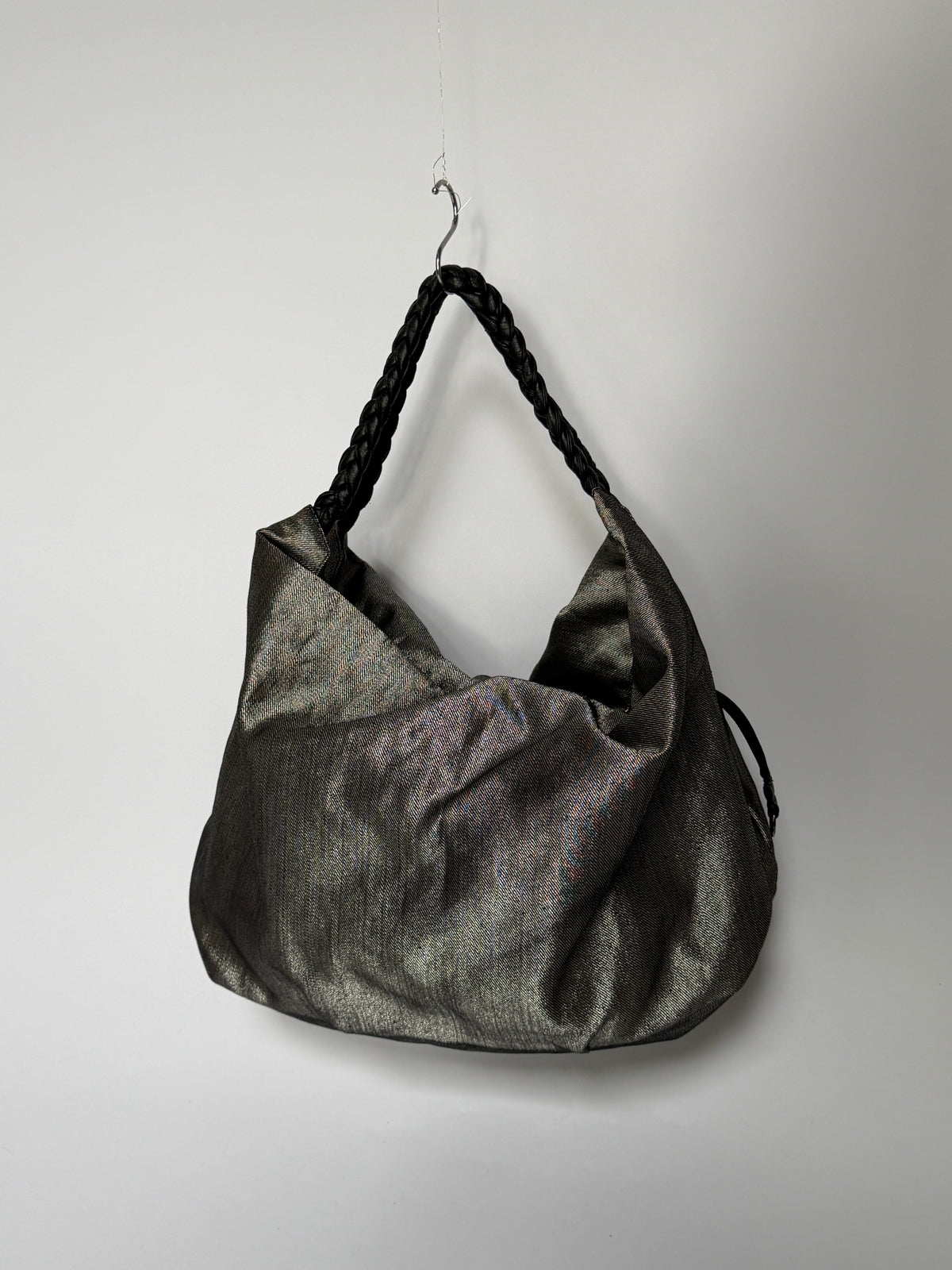 Metallic Fabric Tote with Braided Straps