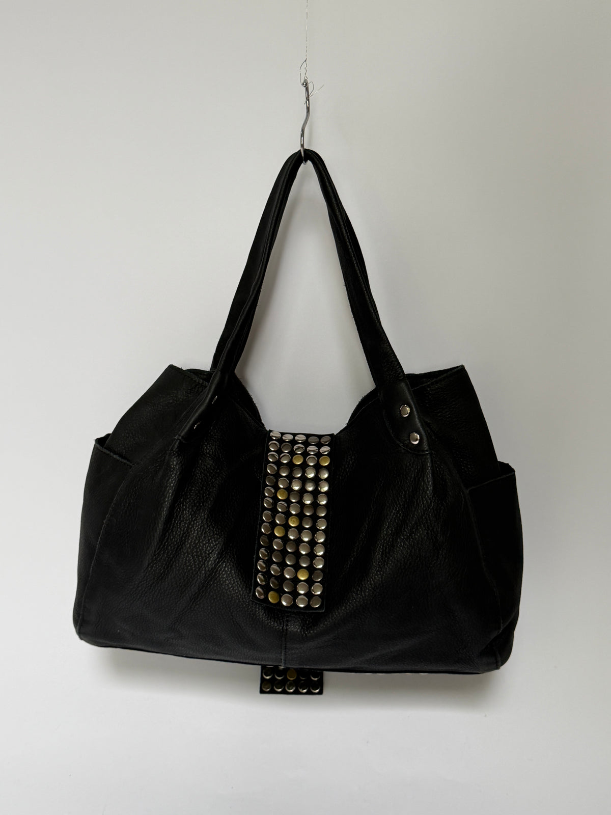 Black Studded Leather Tote Bag