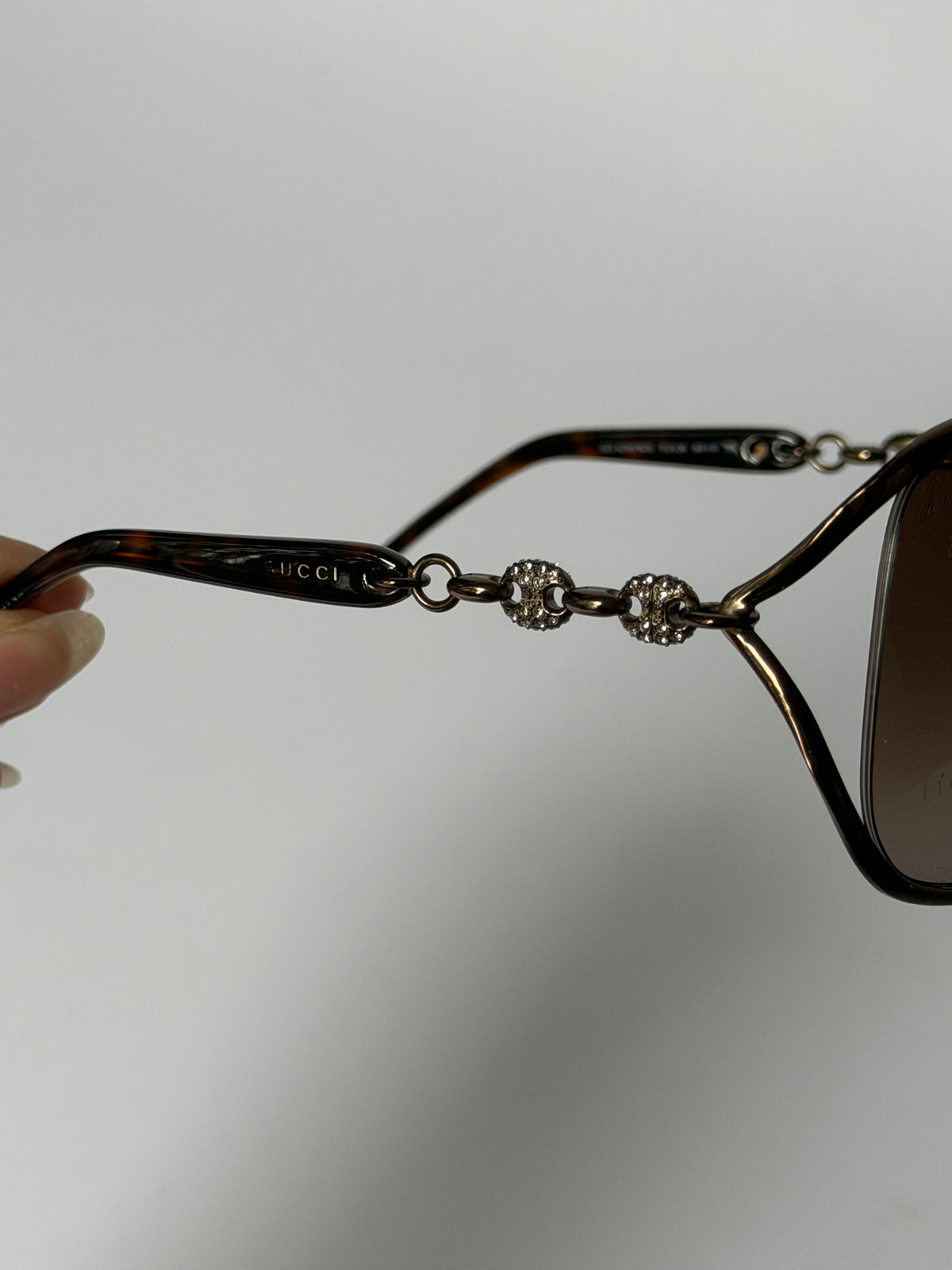 Gucci Bronze Crystal Chain Oversized Sunglasses