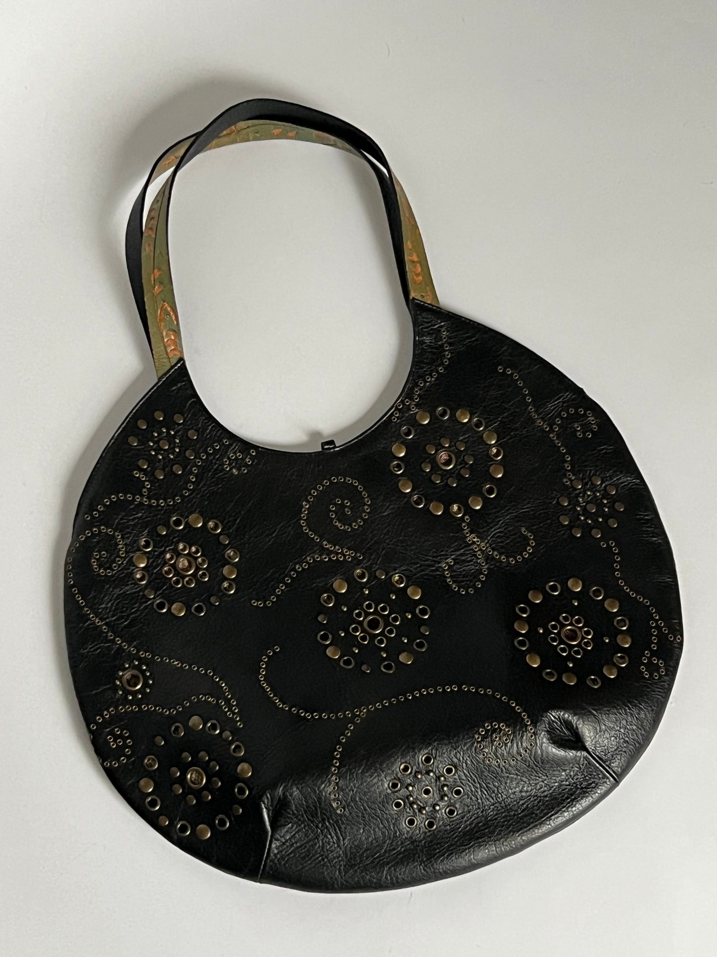 Black Leather Eyelet Tote Bag
