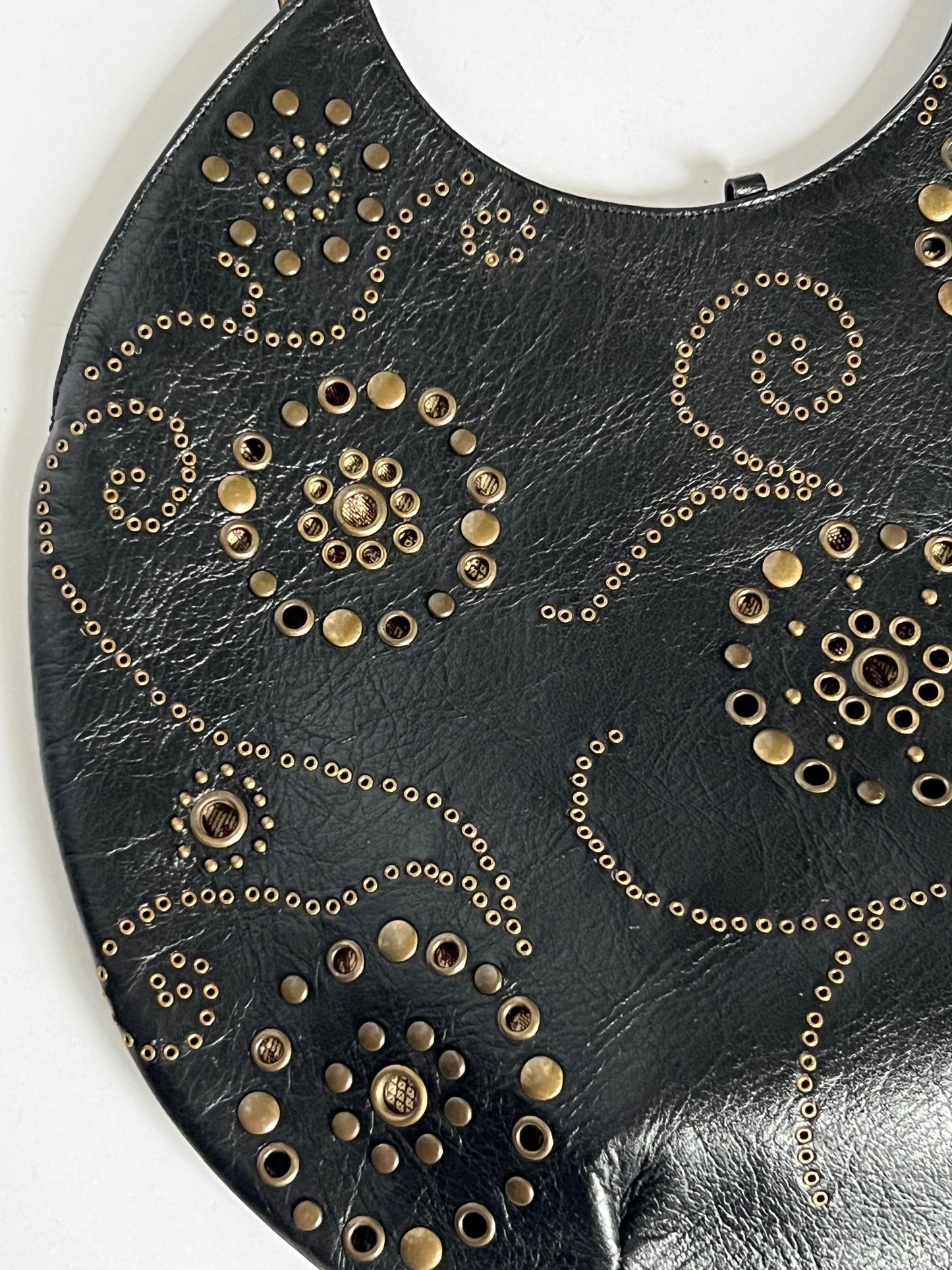 Black Leather Eyelet Tote Bag