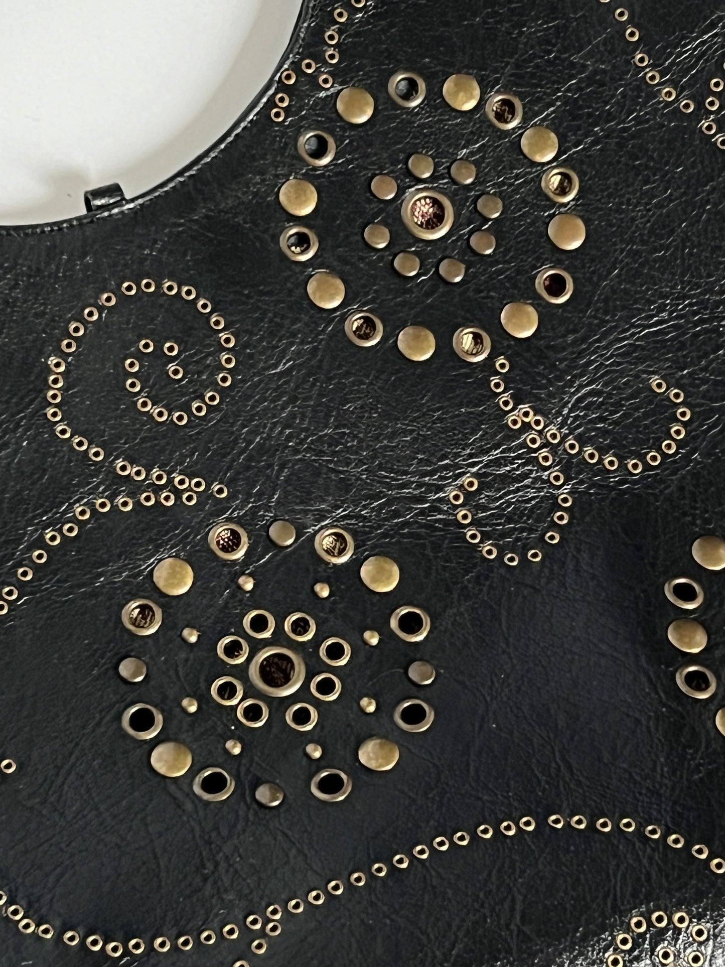 Black Leather Eyelet Tote Bag