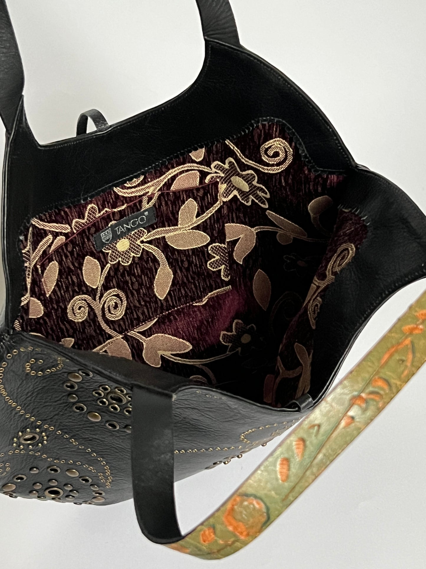 Black Leather Eyelet Tote Bag