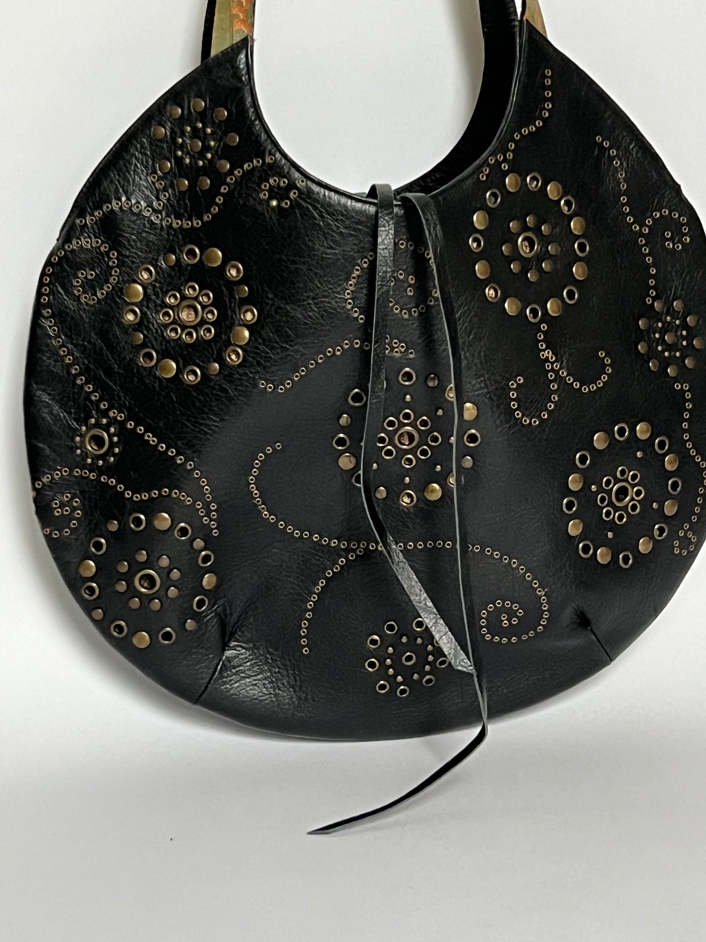 Black Leather Eyelet Tote Bag
