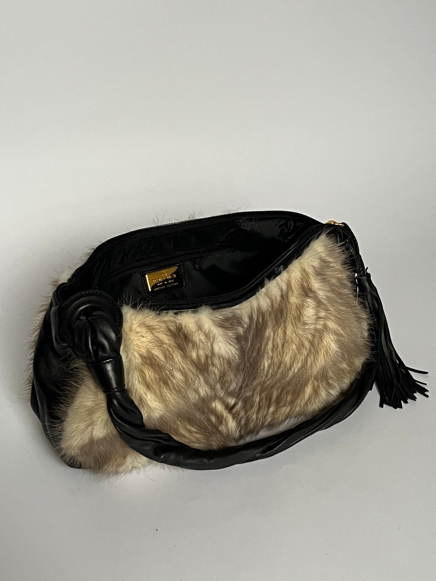 Black Leather Italian Fur Bag
