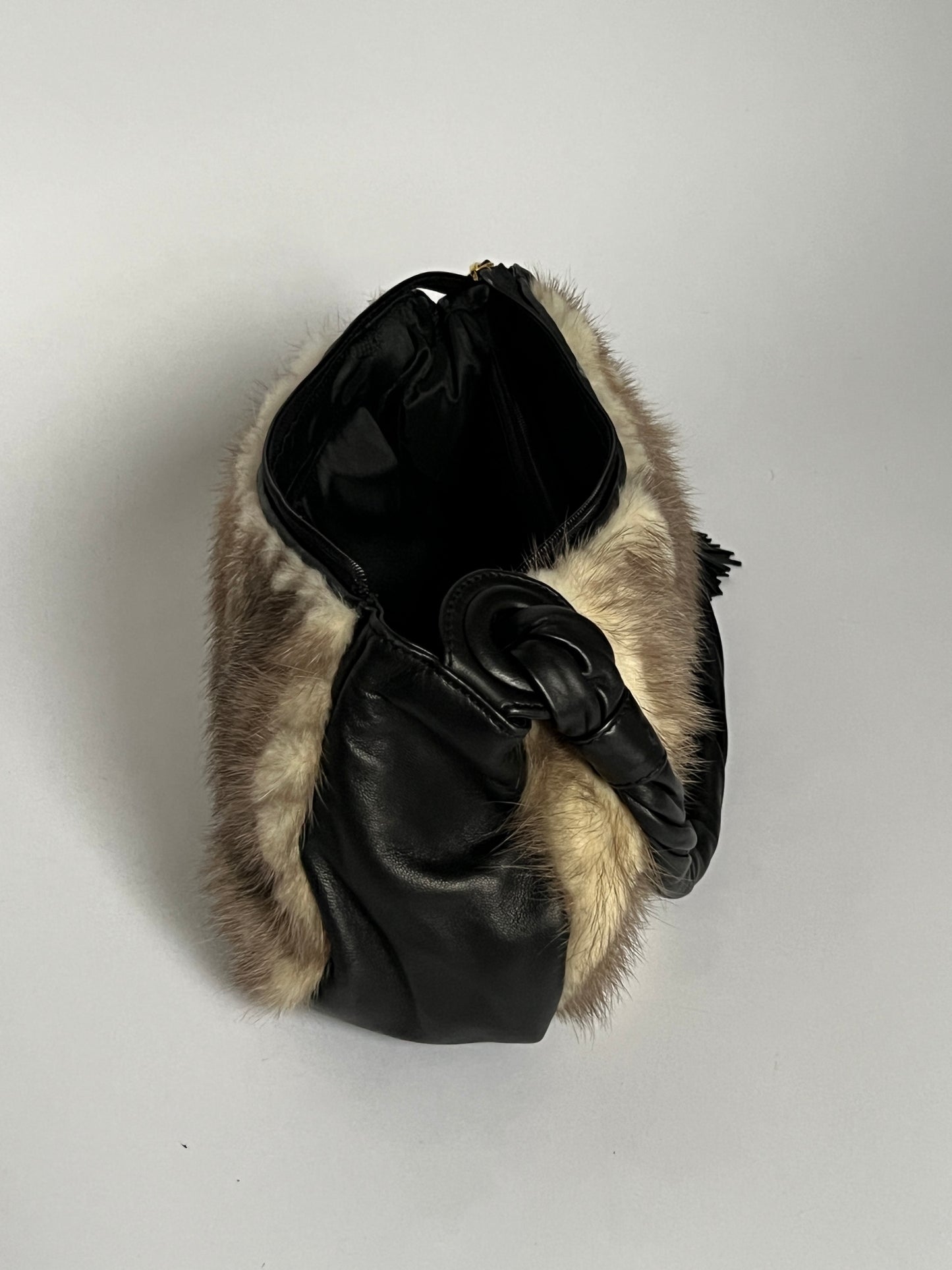 Black Leather Italian Fur Bag