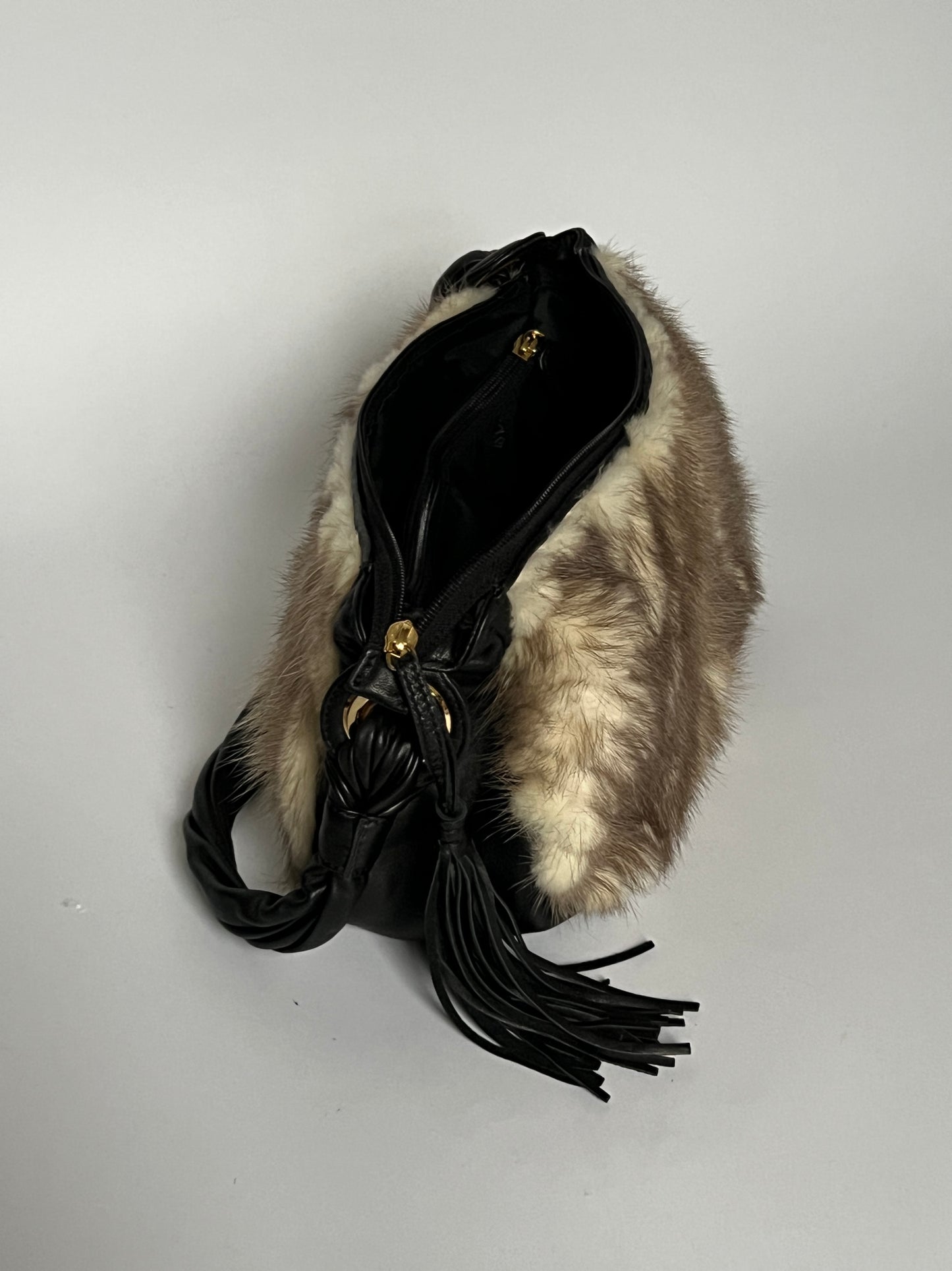 Black Leather Italian Fur Bag