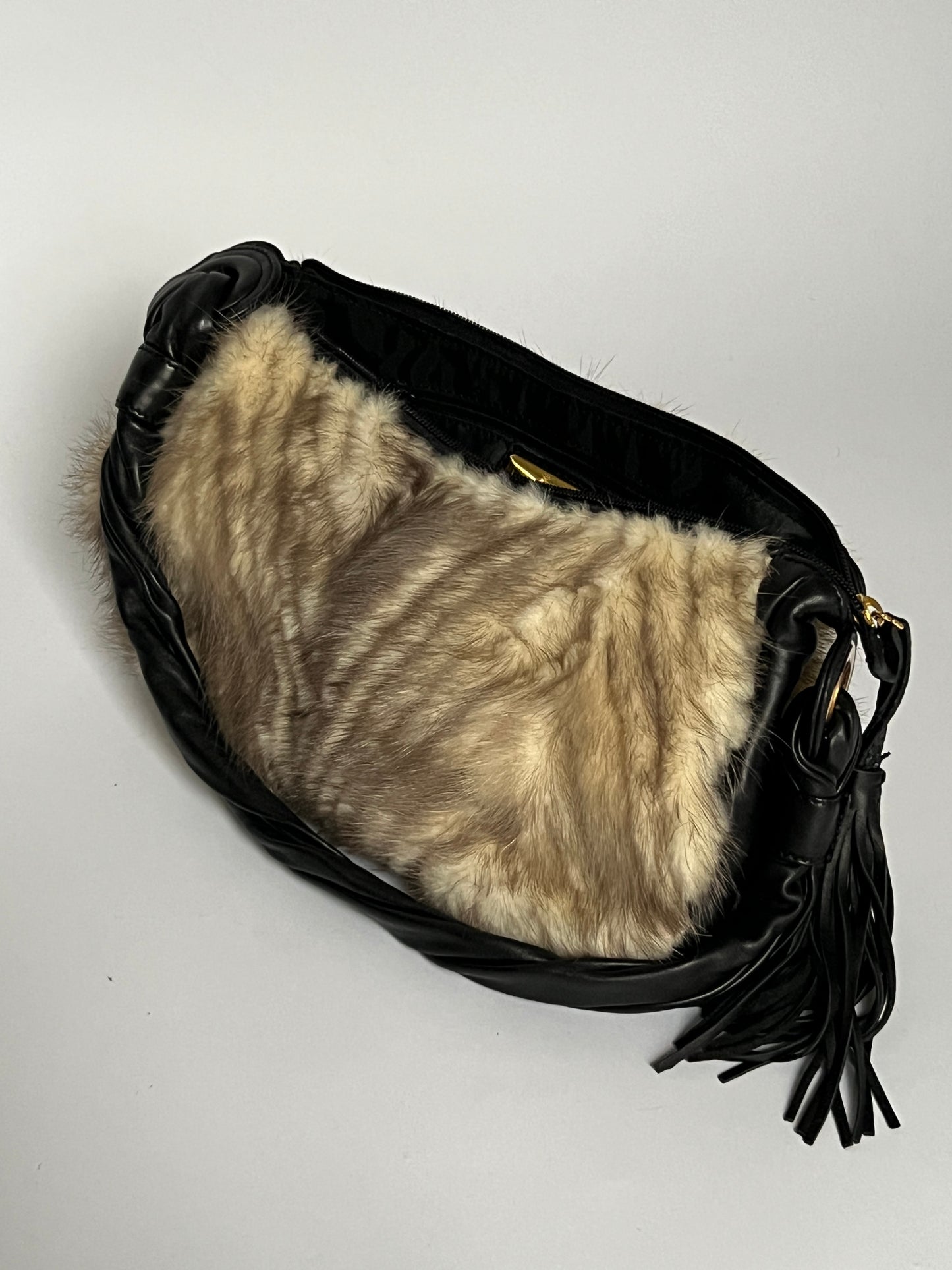 Black Leather Italian Fur Bag