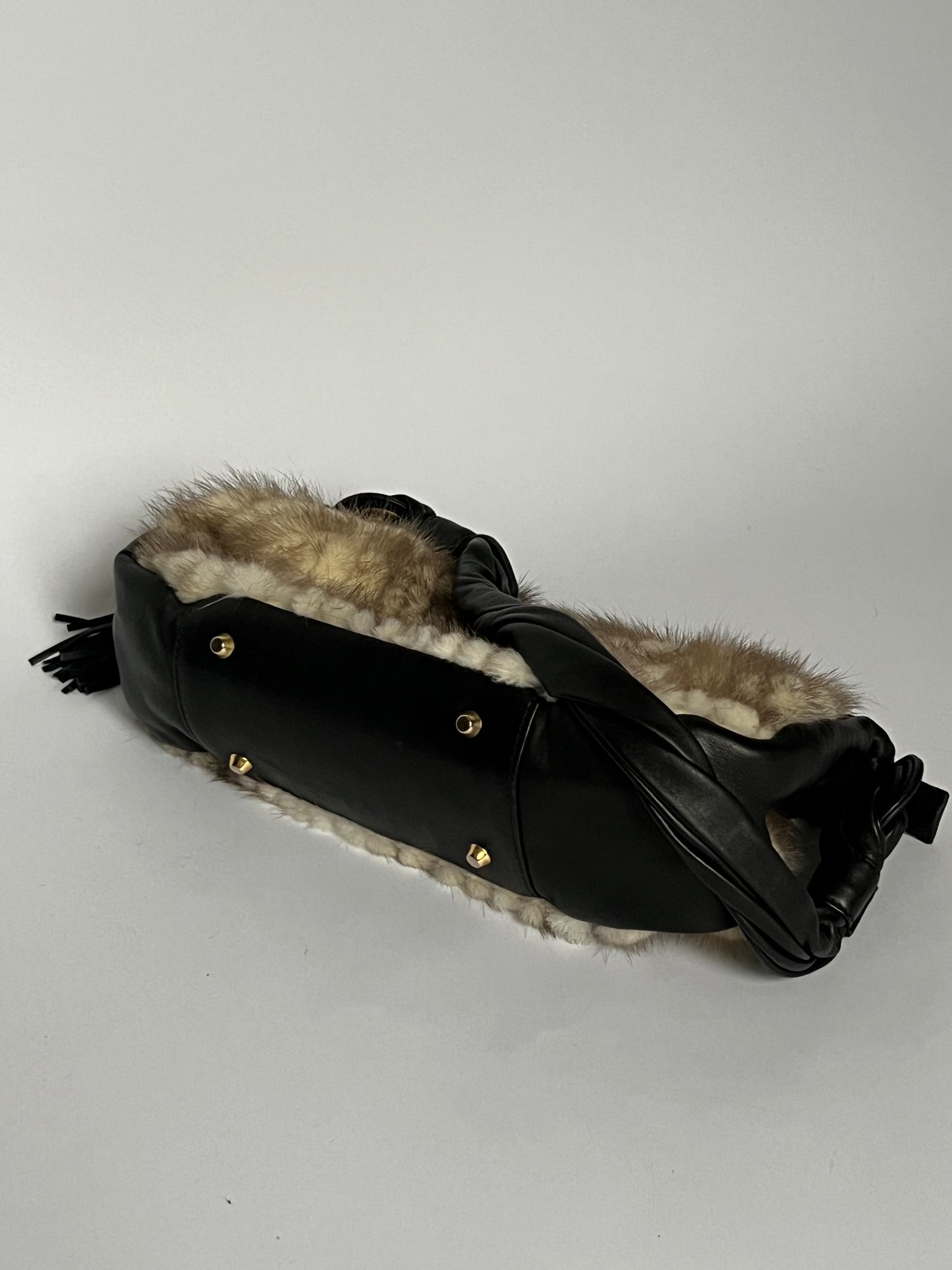 Black Leather Italian Fur Bag