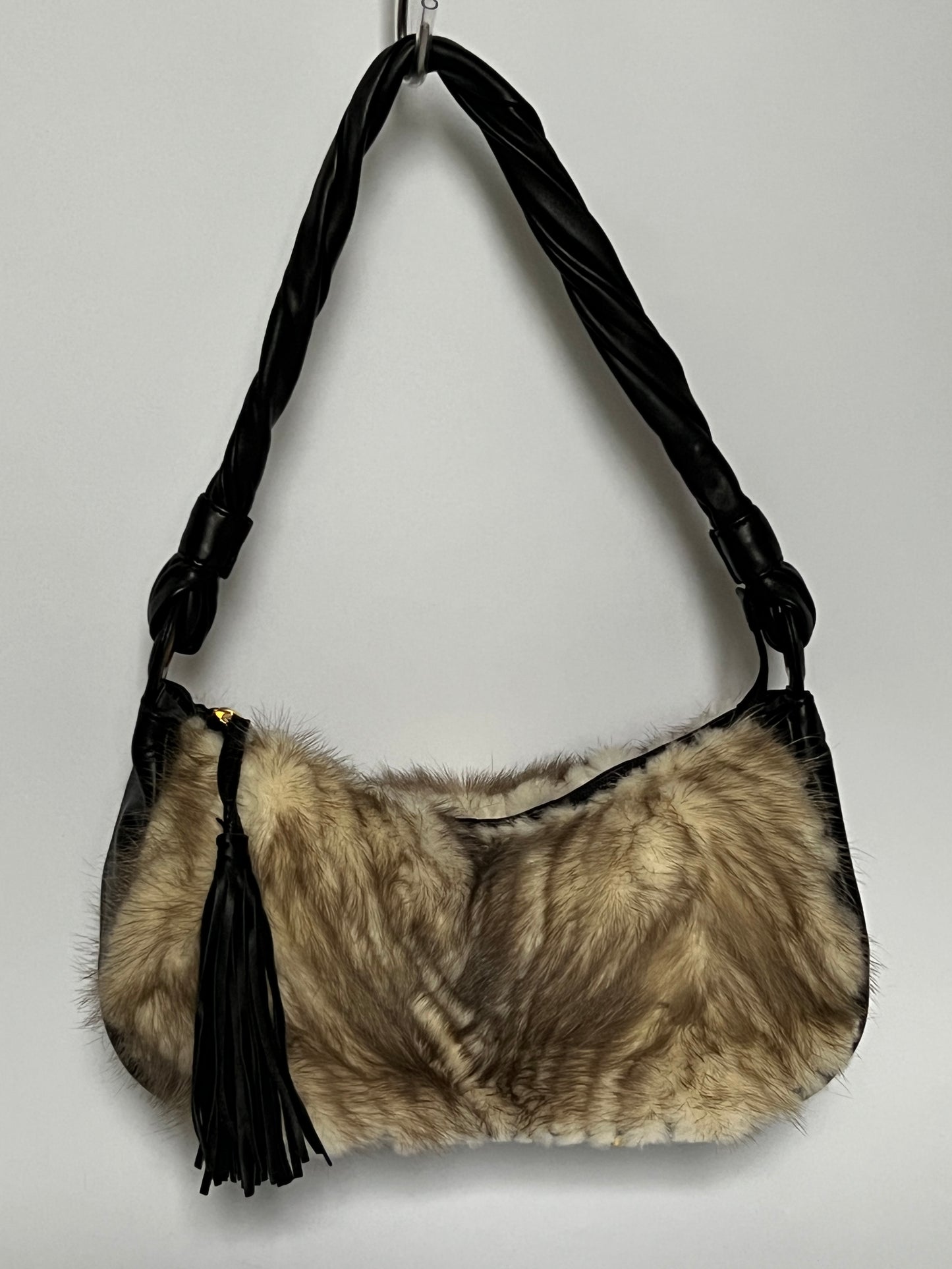 Black Leather Italian Fur Bag
