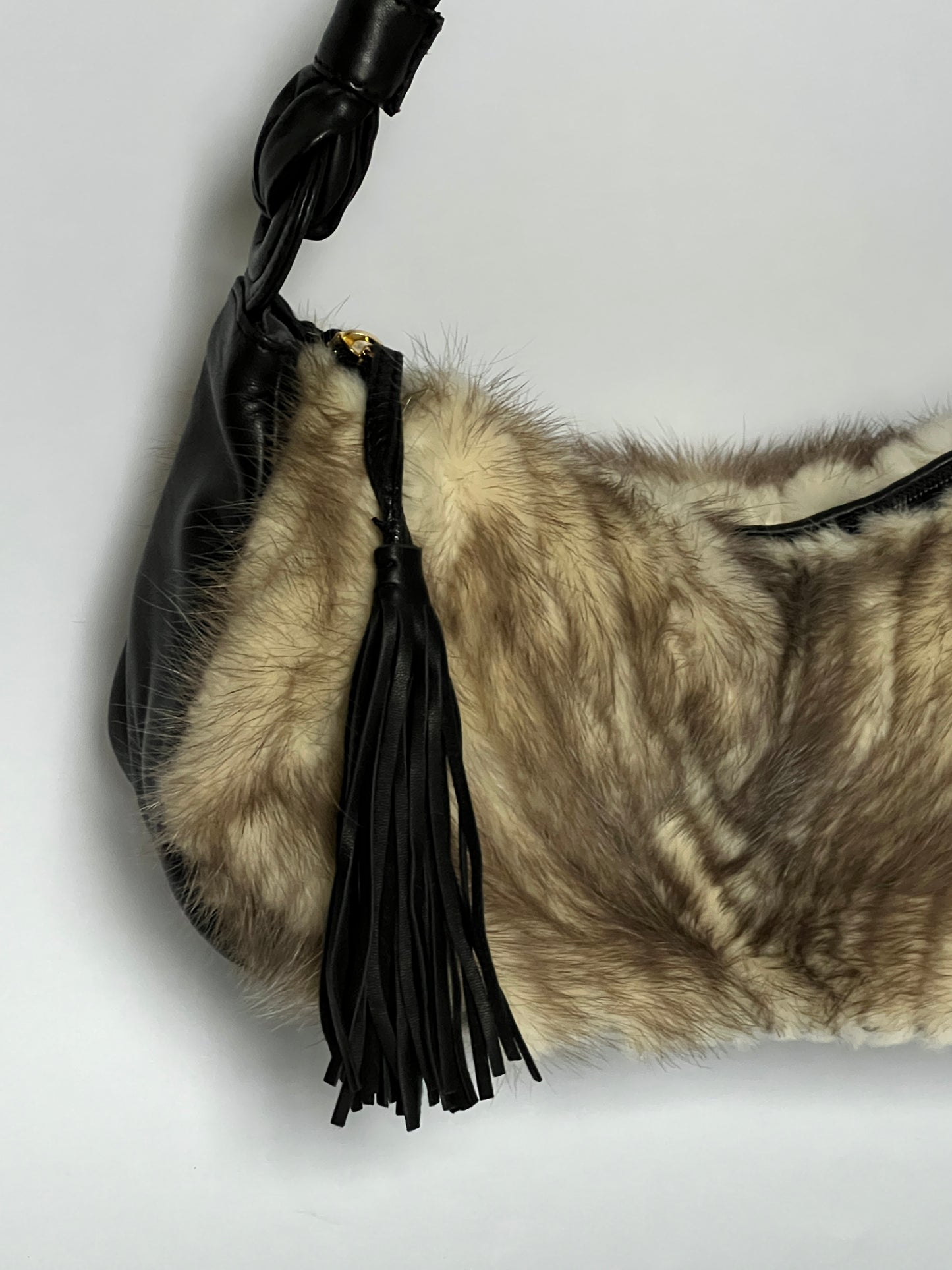 Black Leather Italian Fur Bag