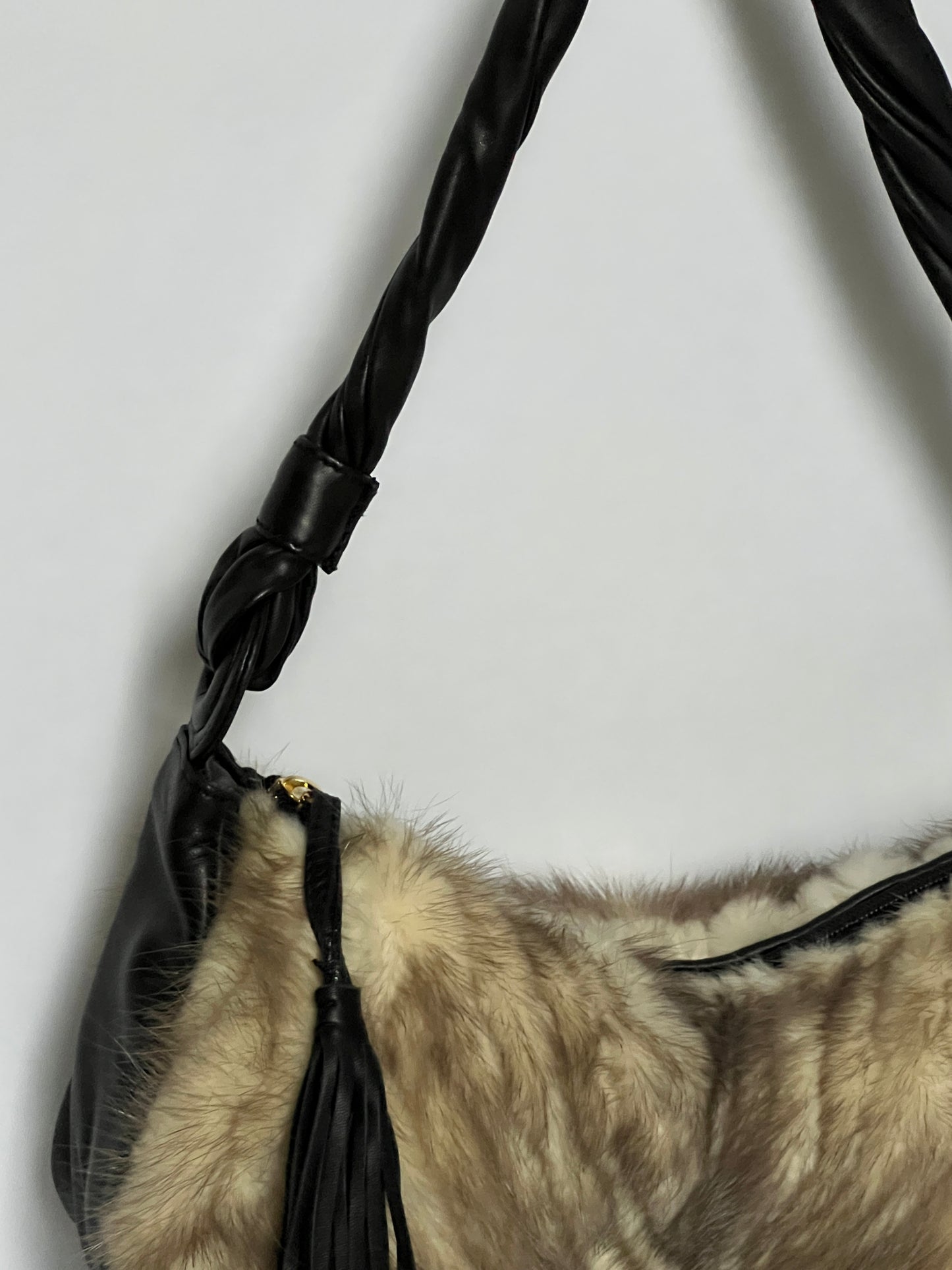 Black Leather Italian Fur Bag
