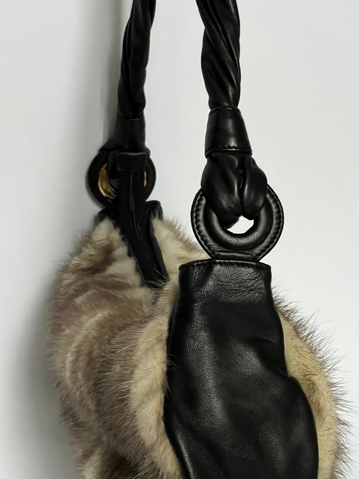 Black Leather Italian Fur Bag