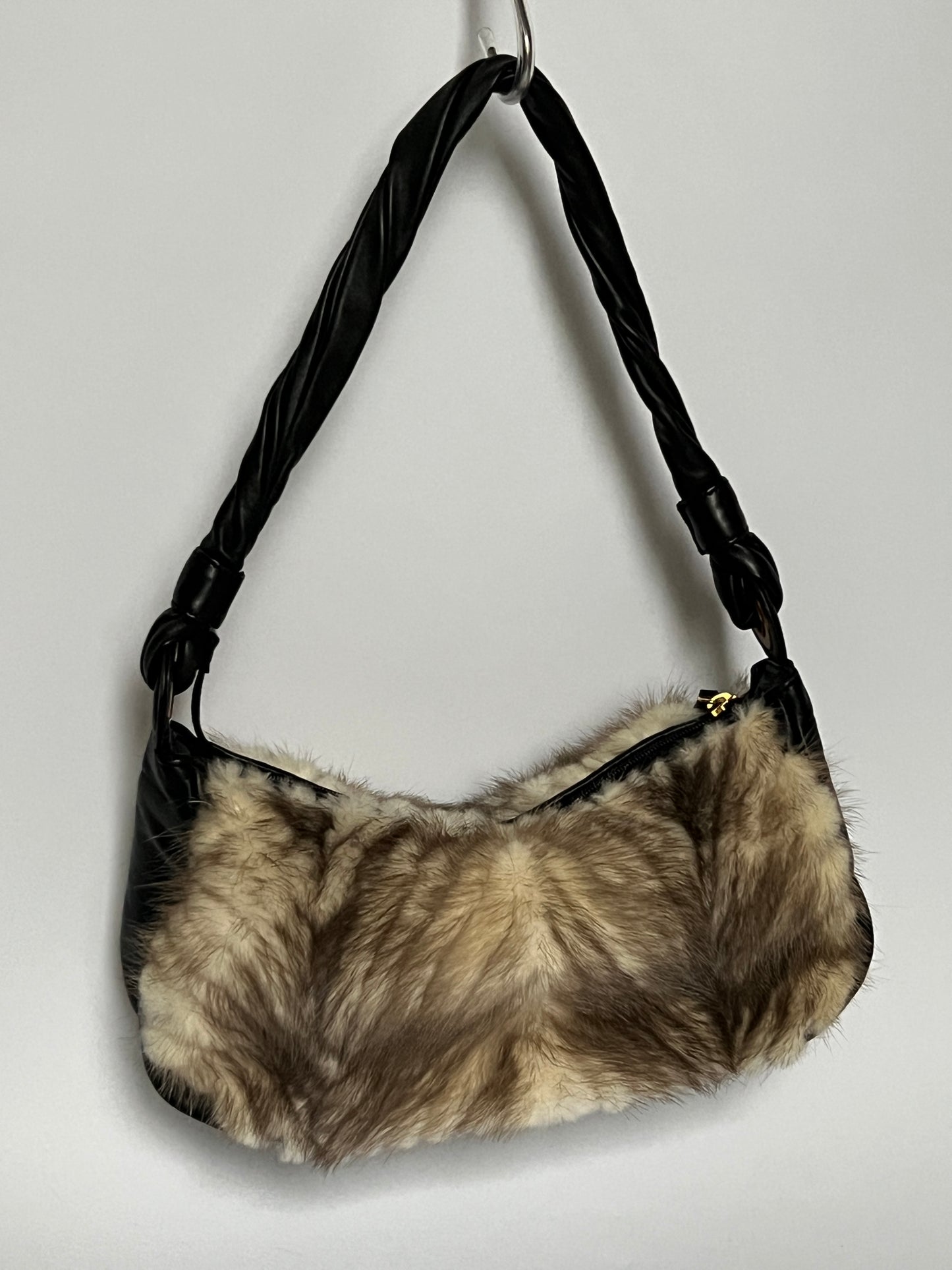 Black Leather Italian Fur Bag