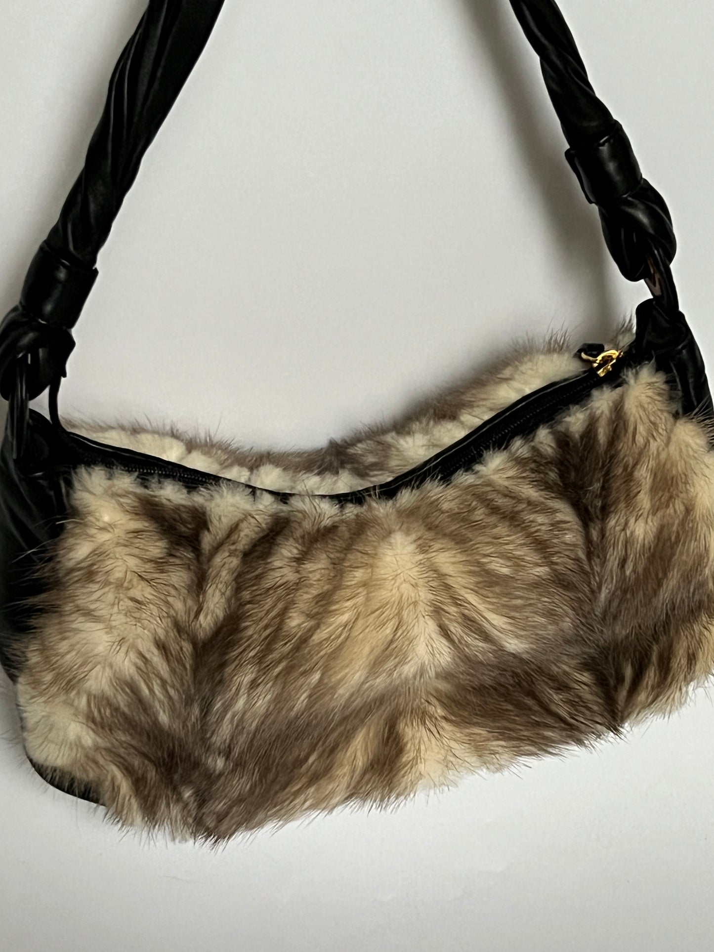 Black Leather Italian Fur Bag