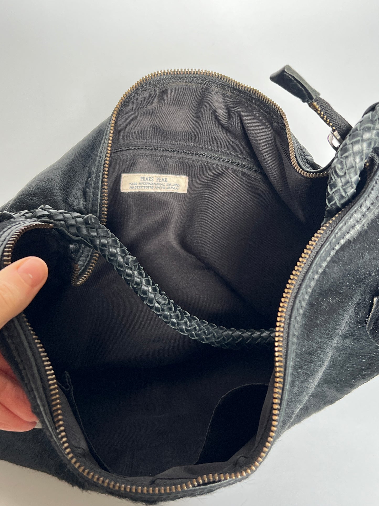 Black Leather Cowhide Hobo Bag