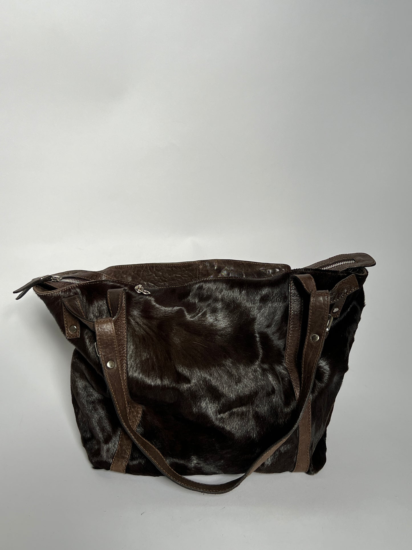 Choc Leather Cowhide Slouchy Bag