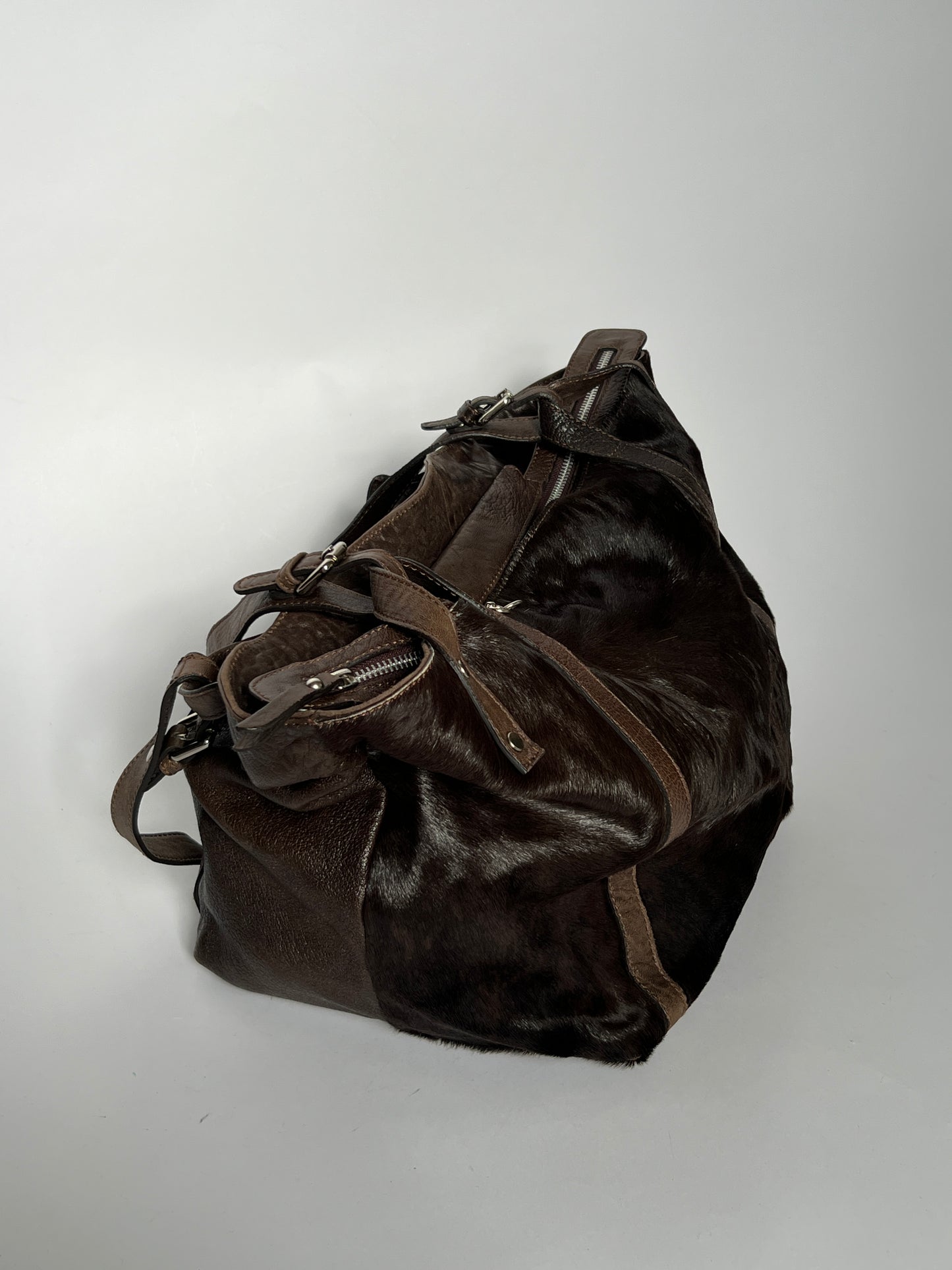 Choc Leather Cowhide Slouchy Bag