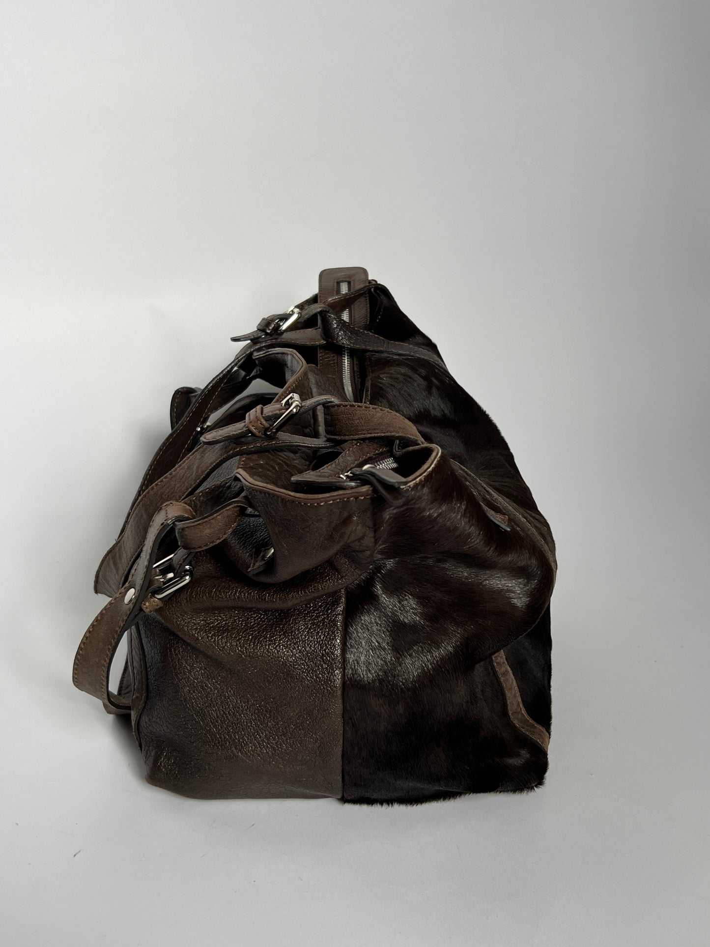 Choc Leather Cowhide Slouchy Bag