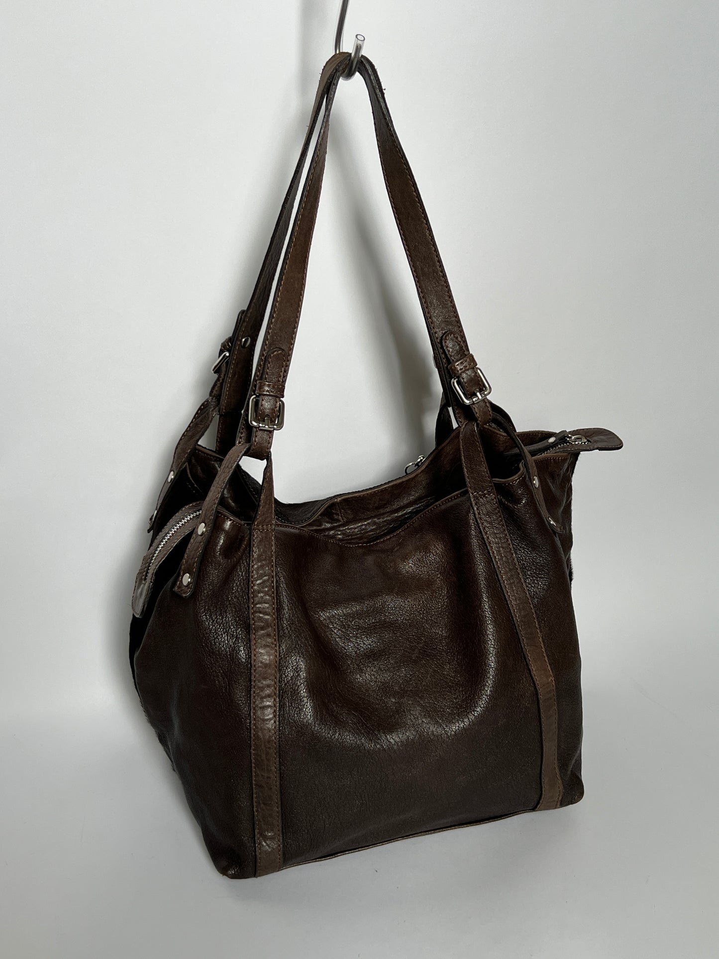 Choc Leather Cowhide Slouchy Bag