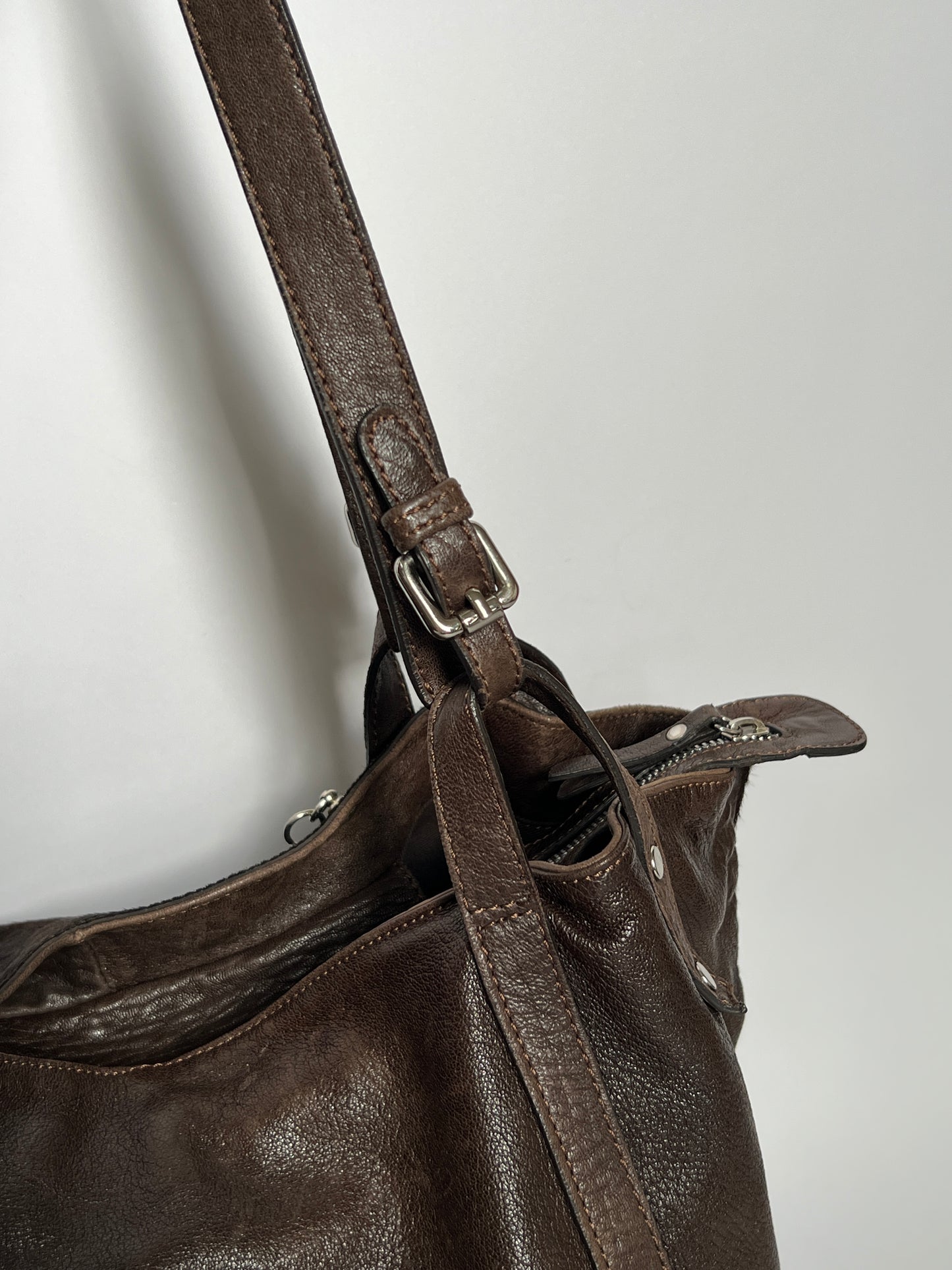 Choc Leather Cowhide Slouchy Bag