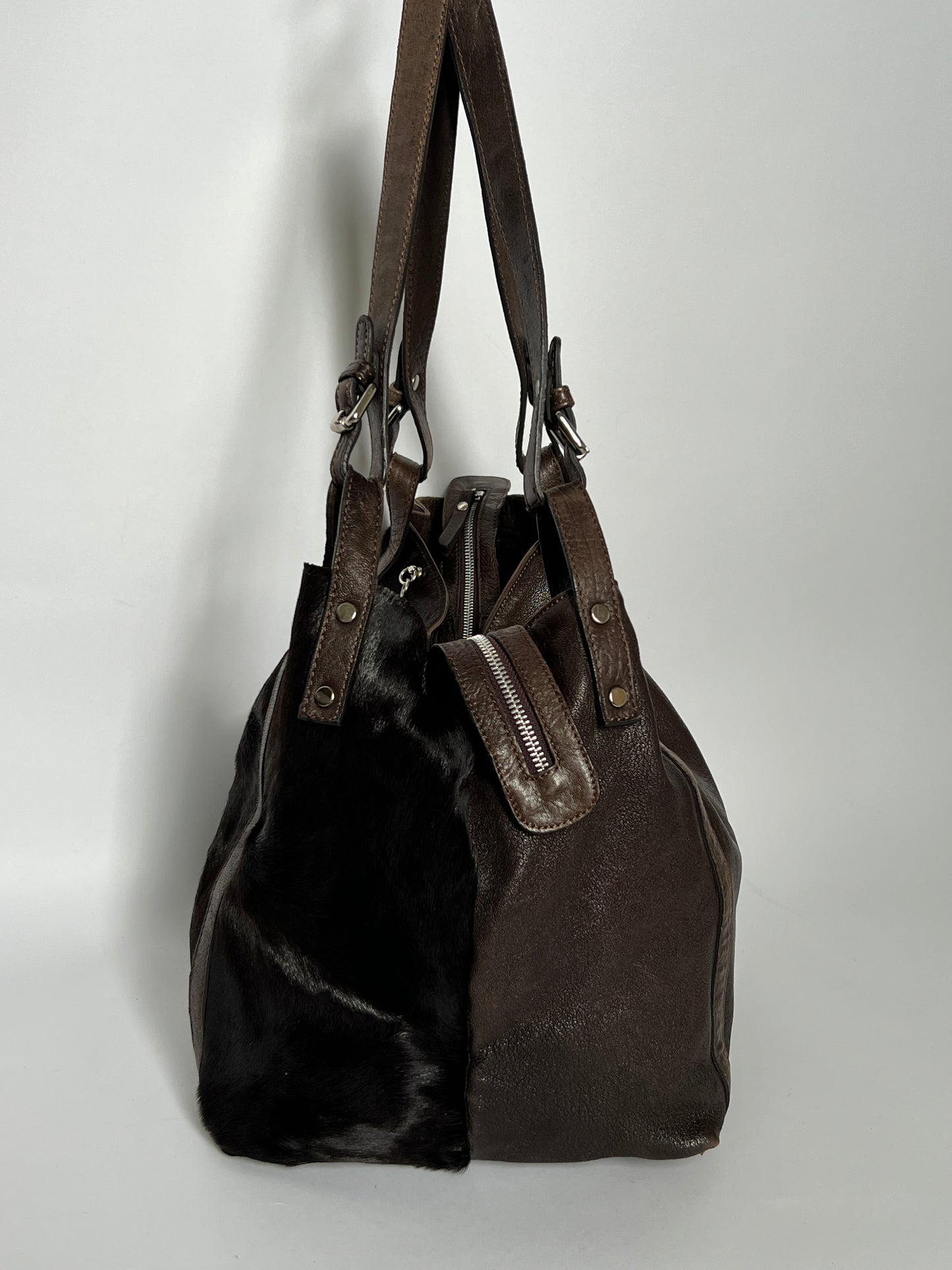 Choc Leather Cowhide Slouchy Bag
