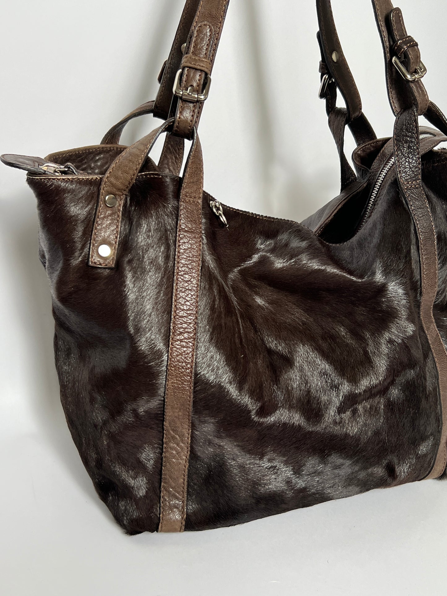 Choc Leather Cowhide Slouchy Bag