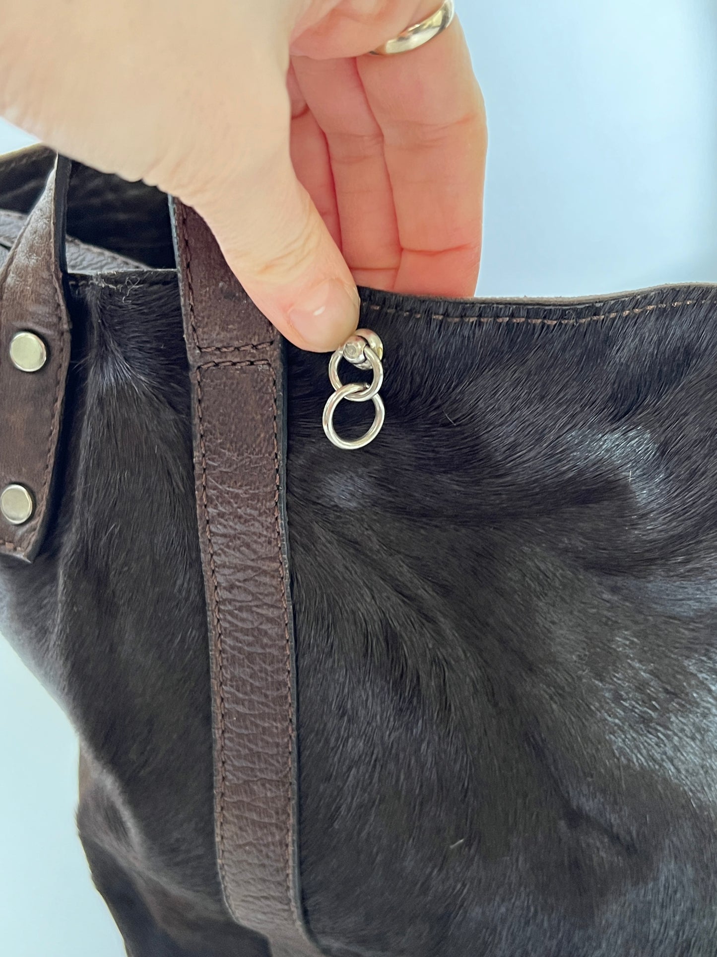 Choc Leather Cowhide Slouchy Bag