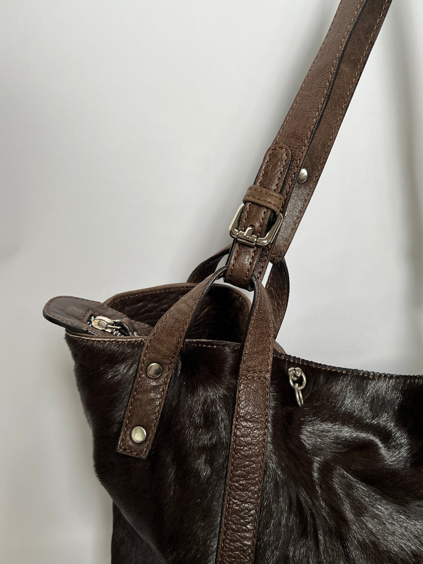 Choc Leather Cowhide Slouchy Bag